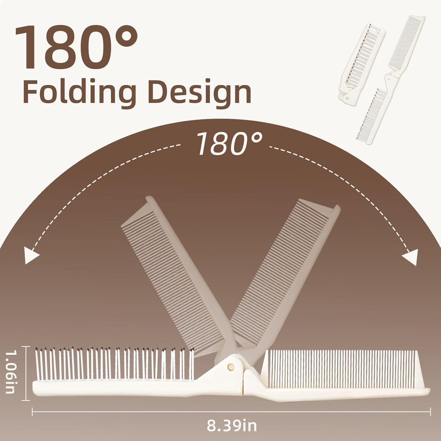 Foldable Comb, Pack of 2, Double-Sided Folding Combs in Black and White, Compact Travel Brush with Miniature Size for Handbag & Pocket - Universal Use as Beard Comb, Hair Brush & Bags
