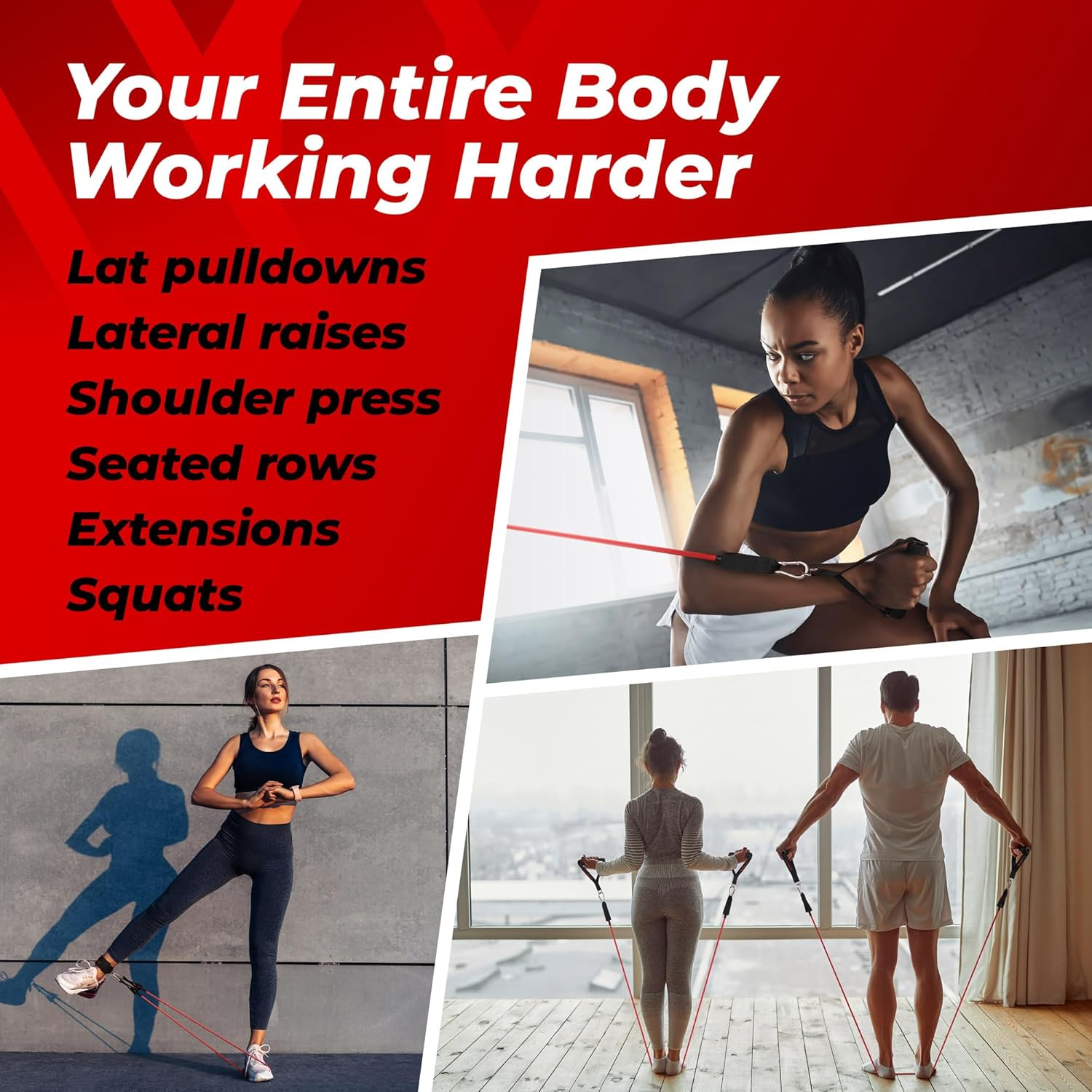 Tube Resistance Bands, 5 Exercise Bands, 10&ndash;50 Lb, Tough Exercise Equipment Made of Durubbex, Resistance Bands for Working Out W/Ankle Straps & Door Anchor, Fitness & Workout Equipment