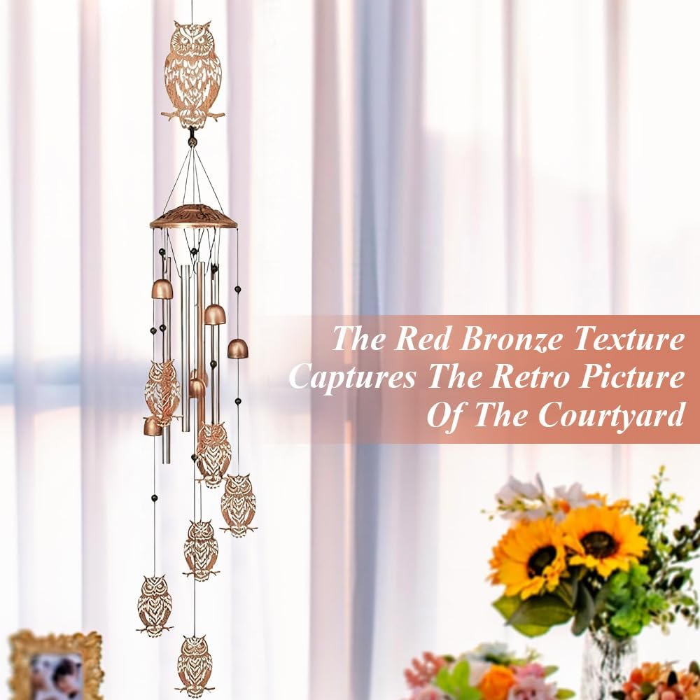 Owl Wind Chimes,Owl Shape, Wind Chime Garden Decor,For Women/Men,Wind Chime Garden Decor Outdoor,Memorial/Housewarming/Birthday/Festival Gifts,Front Yard Decor (Owl) image number 4