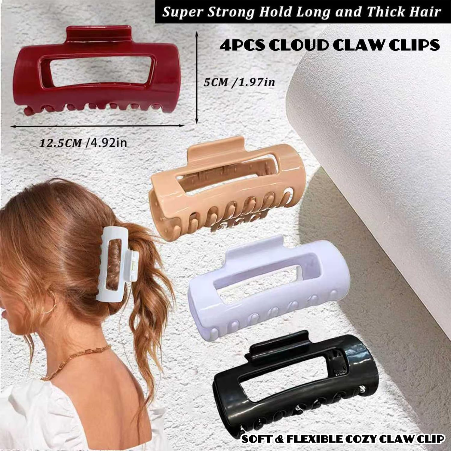 4Pcs Cloud Claw Clips, Soft & Flexible Cozy Claw Clip, Flexible Claw Clip, Ponytail Hairpins for Thick or Fine Hair, Beauty Accessory for Women & Girls image number 1