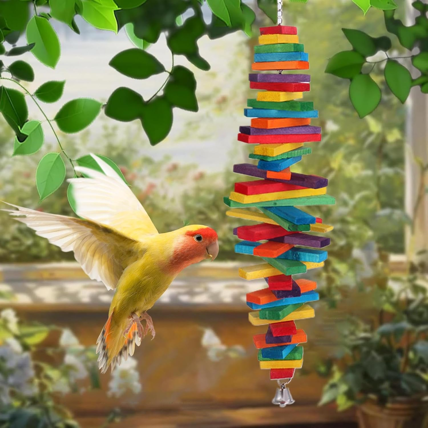 Wiroouia Cockatiel Toys - Adjustable Wooden Swing Chew - Small Bird Chew Toys Cage Accessories - for Enrichment Cockatiel Macaw Myna Pigeon Sparrow Canary Indoor Outdoor Home image number 6