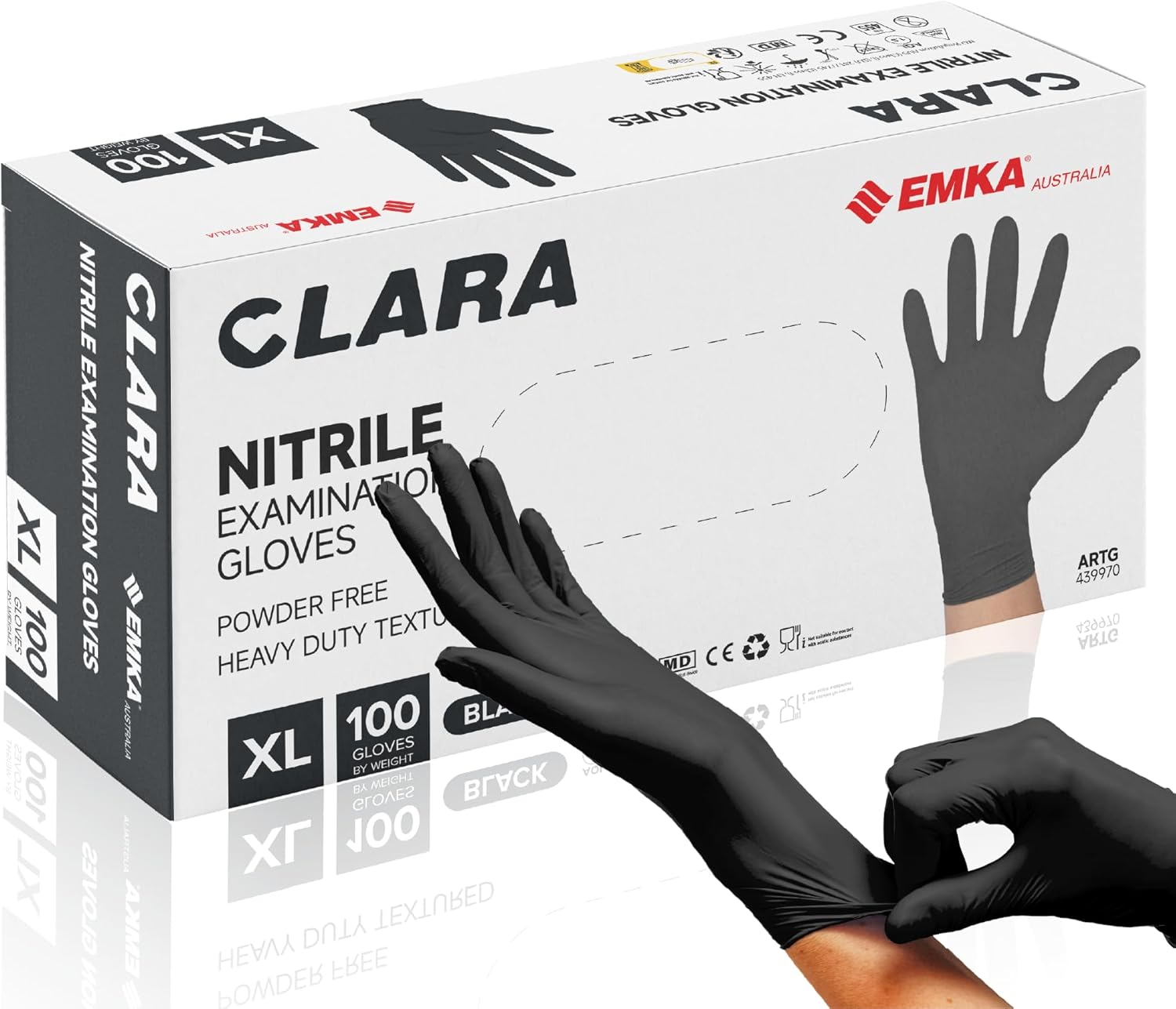 Clara Black Nitrile Powder Free Disposable Gloves Heavy Duty Textured 5.5G 100 Pieces image number 4