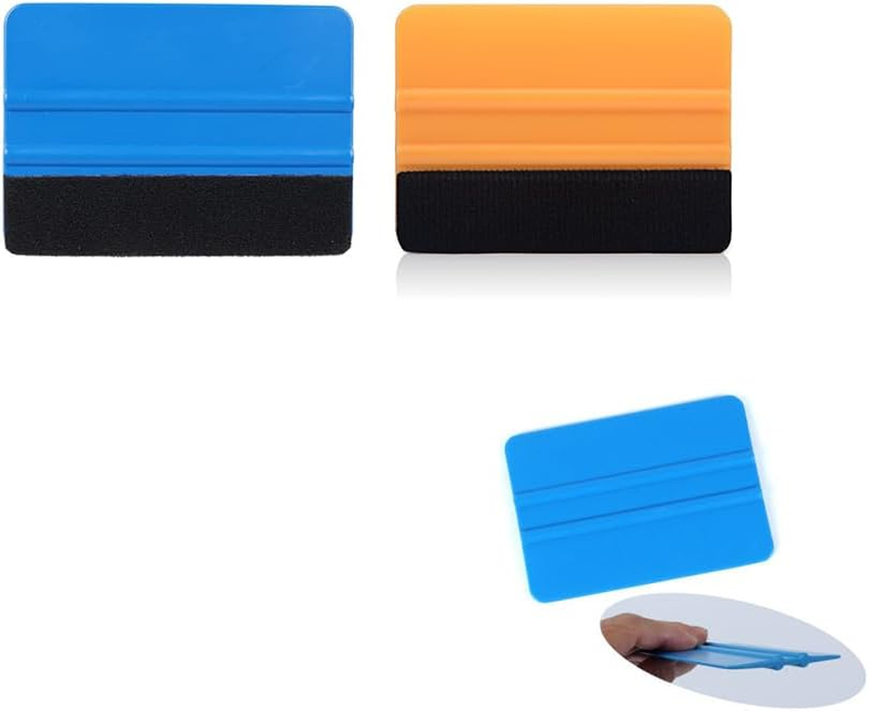 CAASFOOY 10 Pcs Felt Tipped Squeegee.Car Squeegee Soft Felt Edge Sticker Ruber Vinyl Applicator Decal Wrap Scraper(Blue, Bright Yellow)