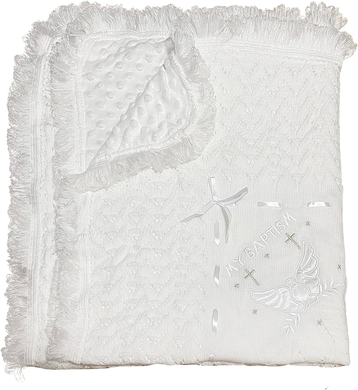 Baby Blanket for Boys Girls God Bless Baptism Christening Shawl White Soft Knit Receiving Swaddle Newborn Unisex Summer Autumn Winter Nursing Cover