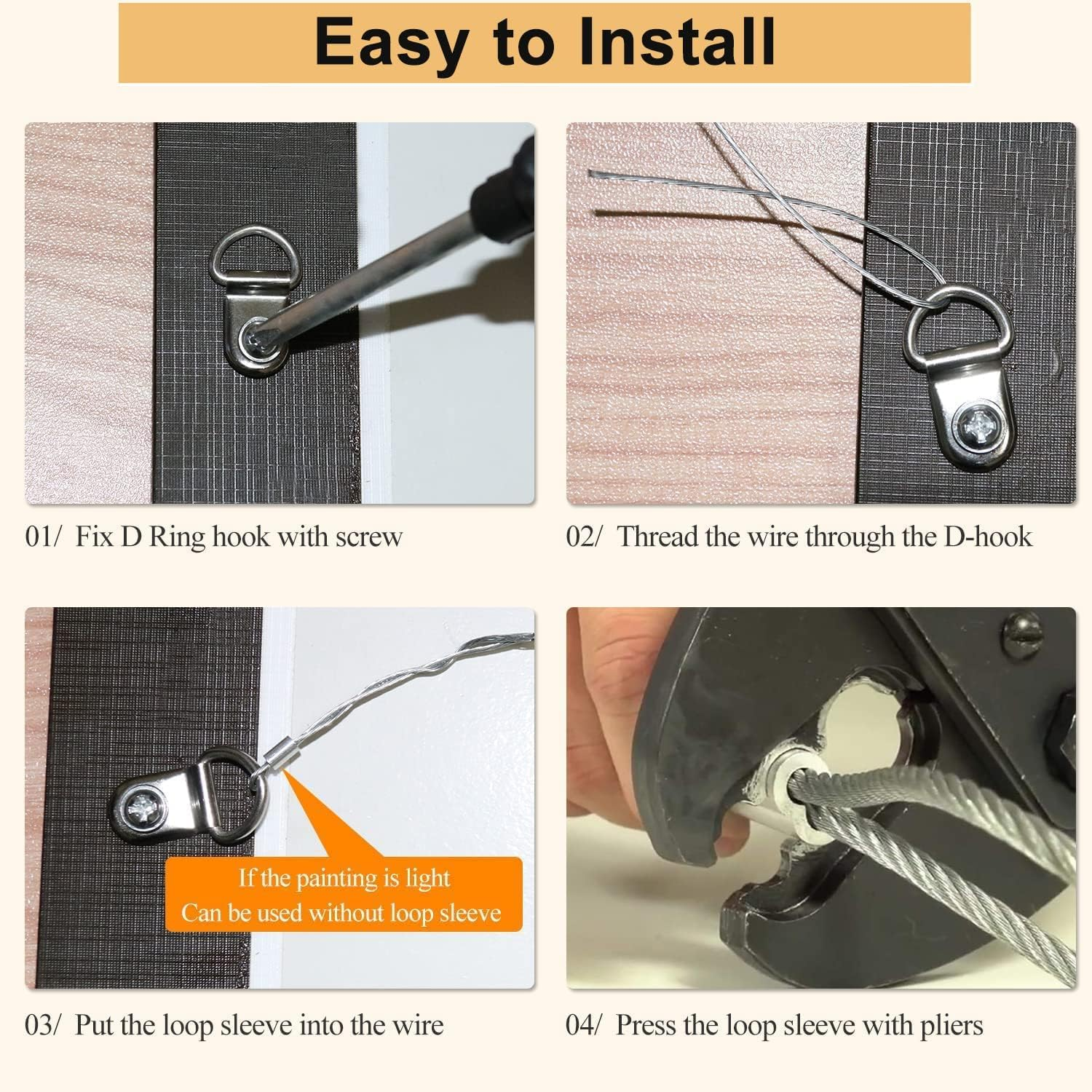 131 Pcs Picture Hanging Kit,100Ft Stainless Steel Picture Frame Wire Heavy Duty with D Ring Hangers and Crimping Sleeves Rope for Wall Art and Picture Hanging Wire image number 3