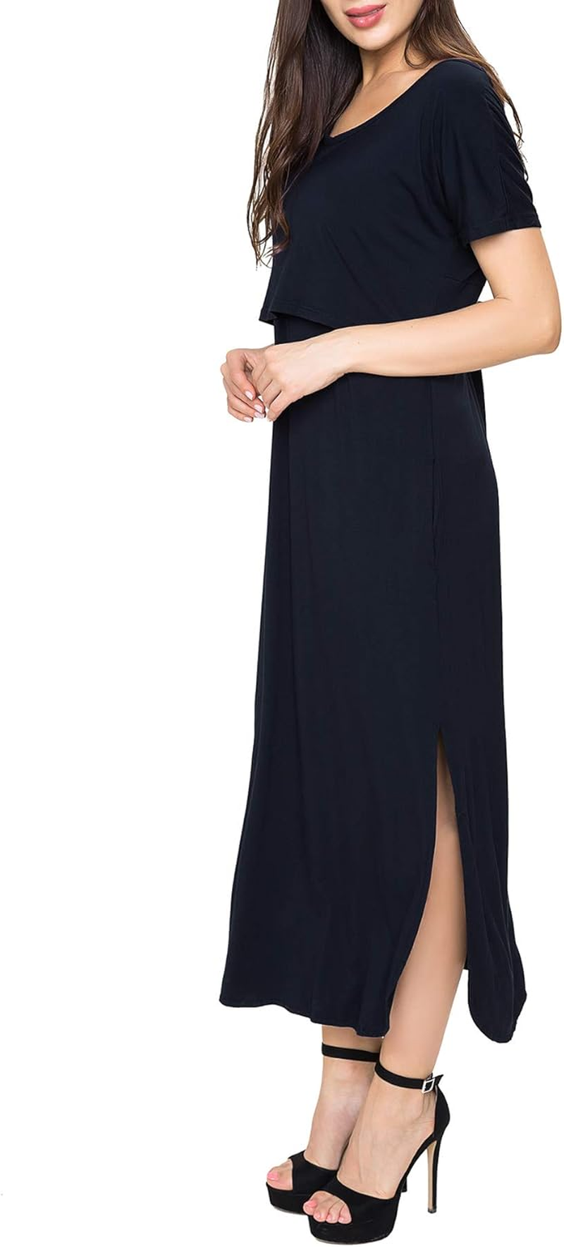 Smallshow Women'S Maternity Nursing Dresses Split Long Dress for Breastfeeding image number 7