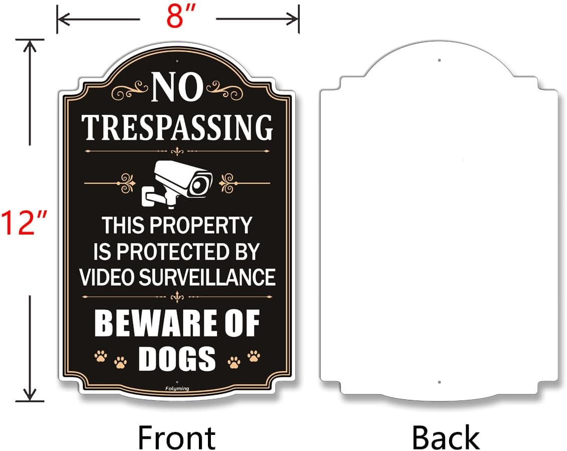 2 Pack No Trespassing This Property Is Protected by Video Surveillance Beware of Dogs Signs 12 X 8 Inches Metal Reflective Sturdy Rust Aluminum Weatherproof Easy to Install image number 6
