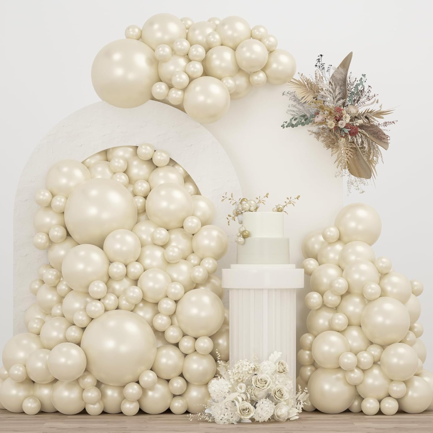 Pearl White Double Stuffed Balloons Different Size 115Pcs 5/10/12/18" White Pearl Ivory Balloons Garland Kit for Wedding Birde to Be Engagement Bridal Shower Birthday Baby Shower Party - Blush Pink image number 3