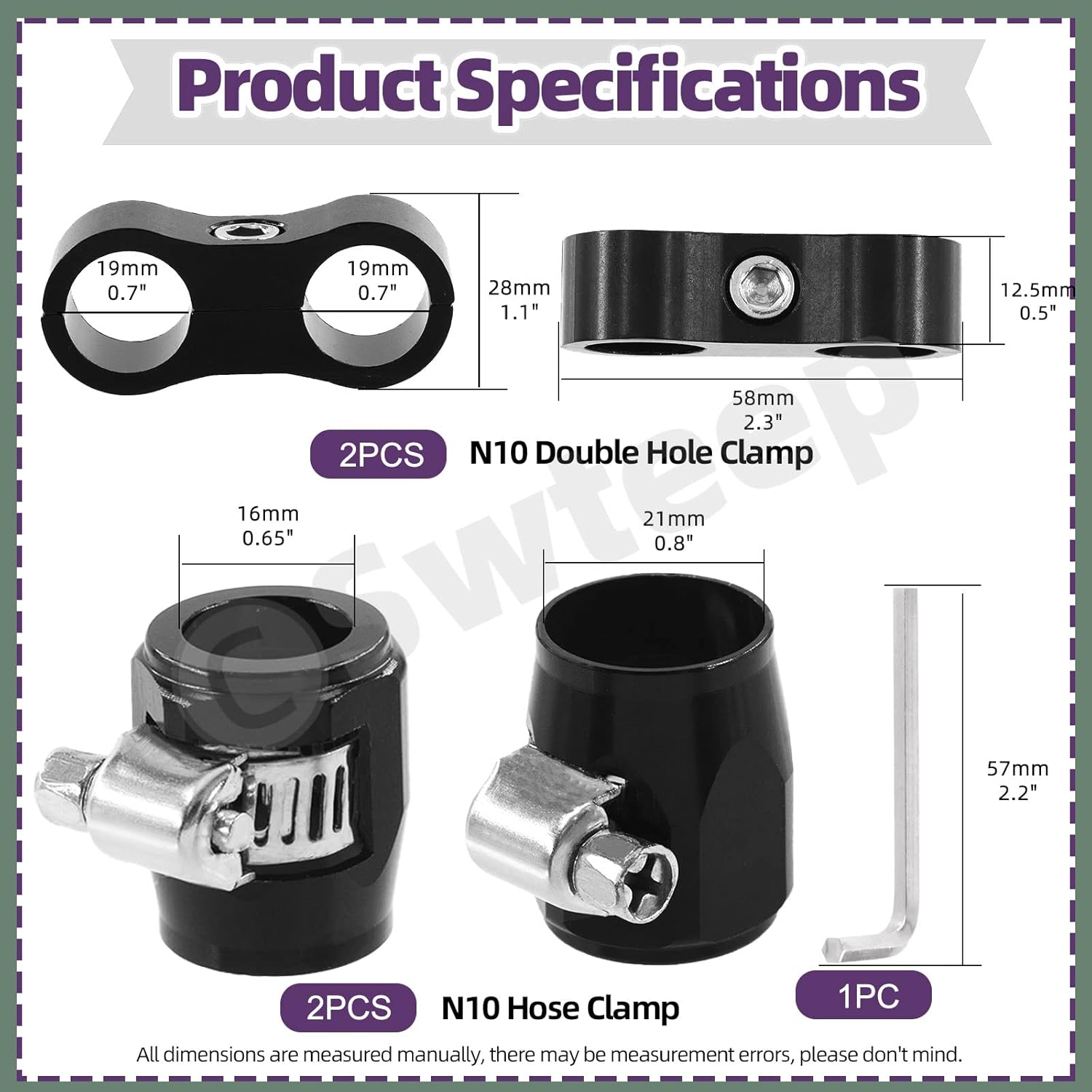 Swpeet 5Pcs 10AN Rubber Hose Connector with Pipe Clamps and Hose Separator Clamp Assortment Kit, Including Wrench and Hose Finisher with Screw Band Clamp Fuel Line Hose Fitting Adapter for 5/8 Hose image number 3