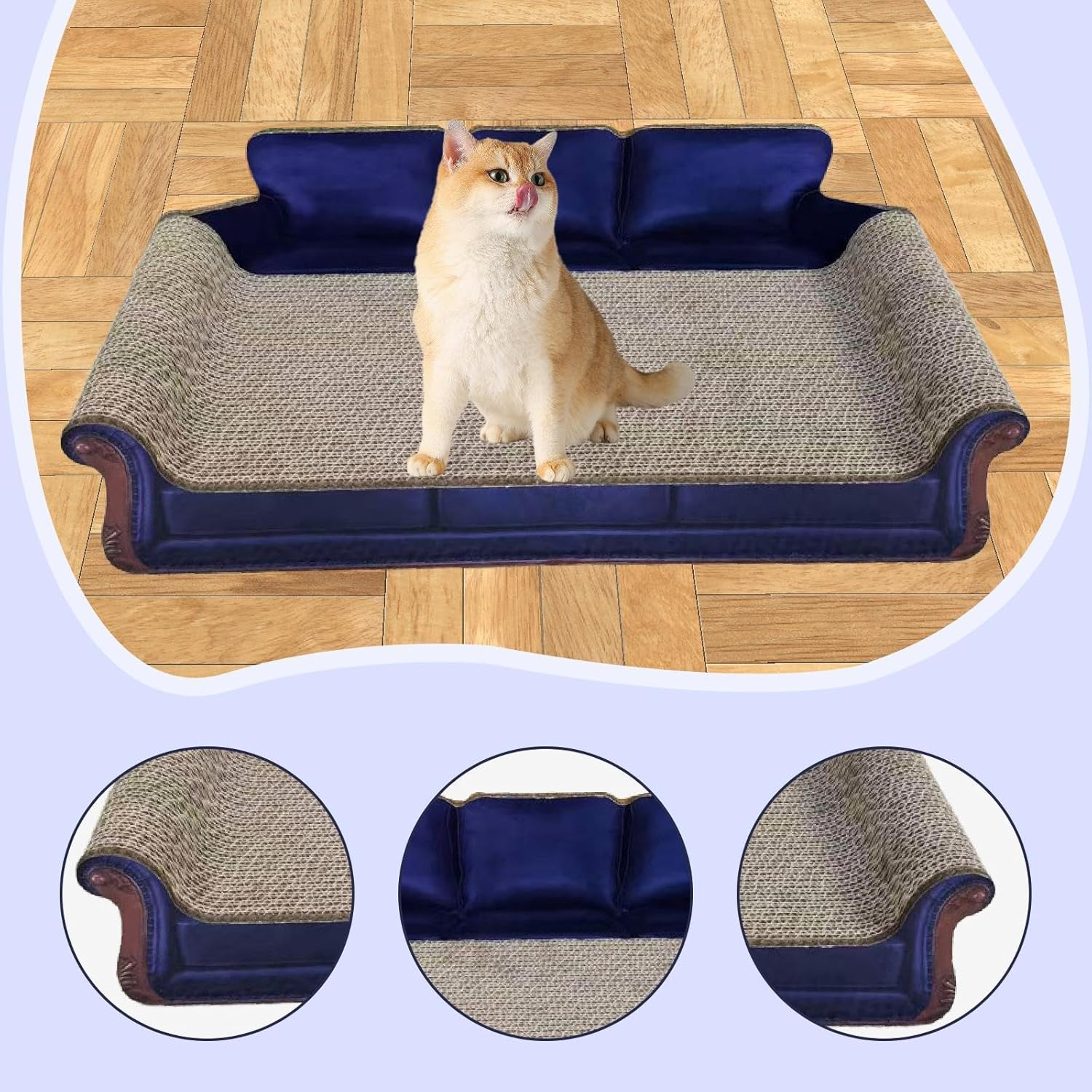 MFMEXUL Cat Scratcher, Sofa Bed, Protects Carpets and Sofas, Pet Toy, Cardboard Bed for Resting, Blue - Blue image number 2