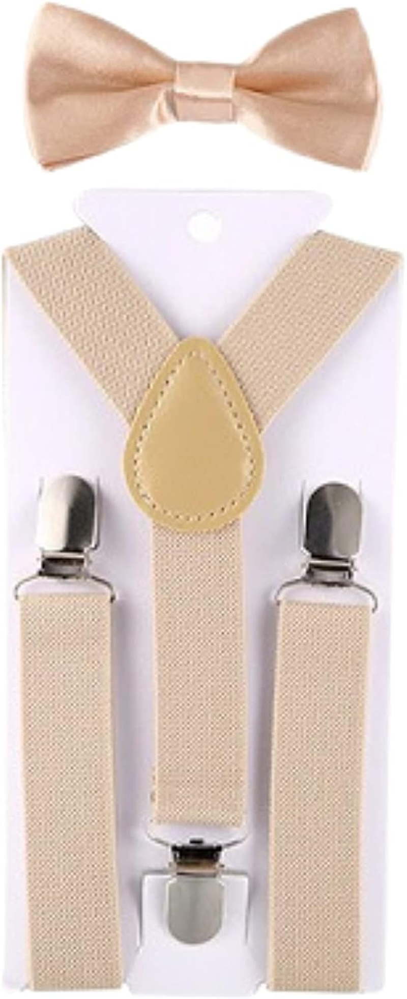 XUNQUCOM Children Kids Braces Bow Tie Set - Adjustable Elastic Suspenders with Bowtie Set for Boys & Girls by Kajeer - Beige image number 2