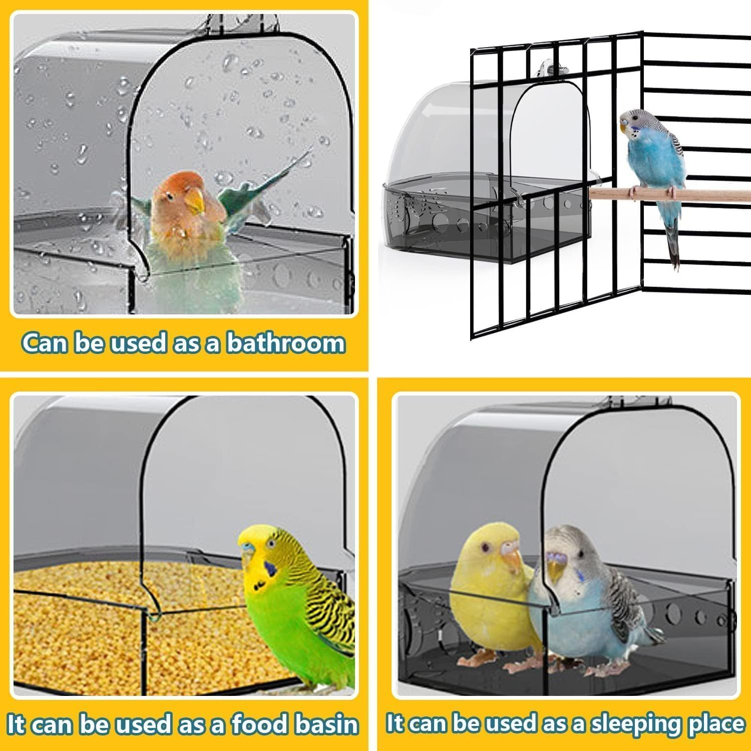 1Pcs Bird Bath Cage, Cockatiel Bird Bath Bird Bath Cage, Cleaning Pet Supplies Bird Clean Bathtub with Hanging Hooks and Bottom Drawer, Bird Shower with Convenient Removable Tray (Transparent) image number 3