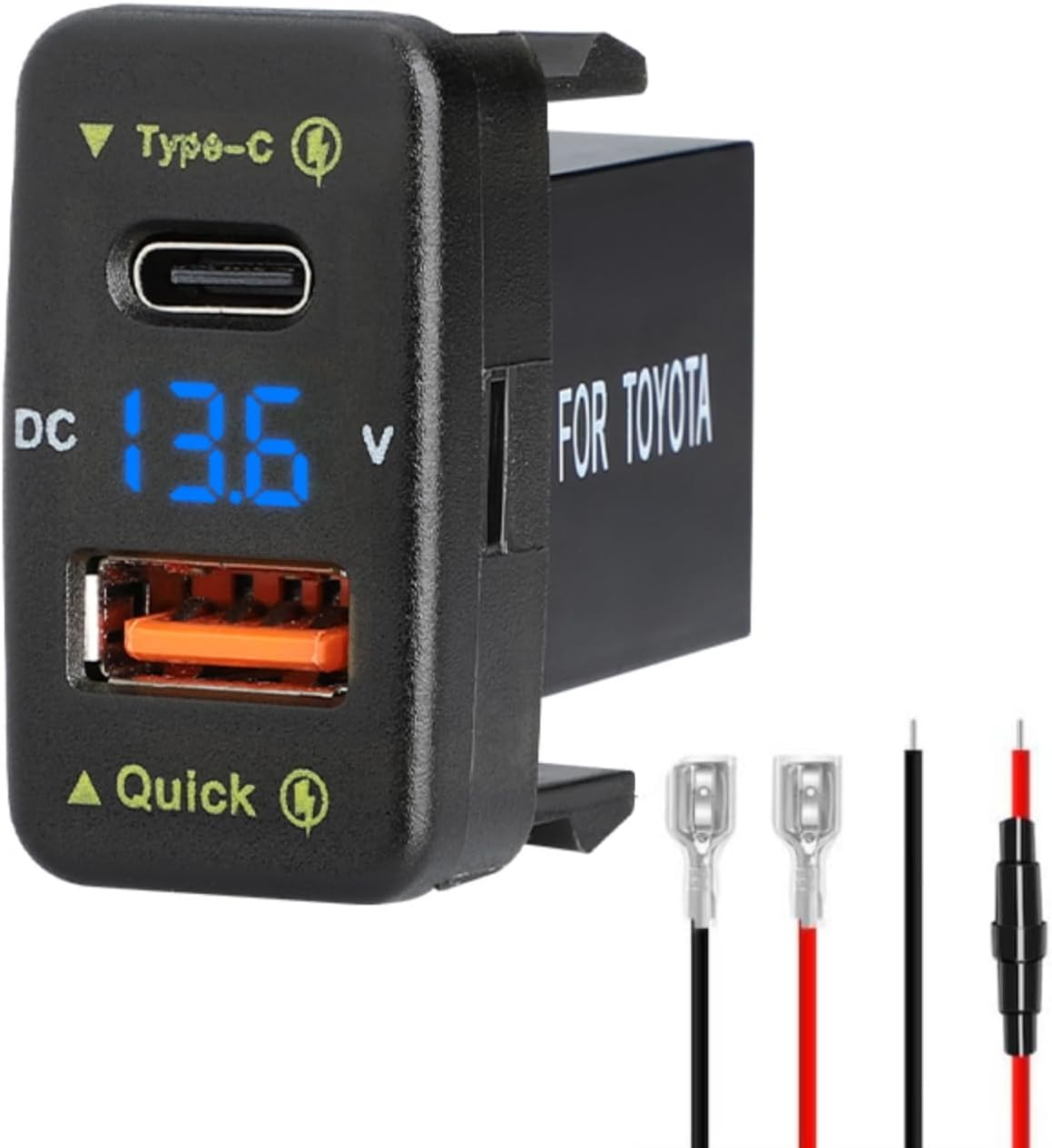 Levigo Car Charger Dual 18W USB PD+QC3.0 Fast Charge for Toyota, Type C USB Car Power Socket with LED Voltmeter Display, Compatible with 12/24V Cars(1.6 * 0.9Inch) image number 3