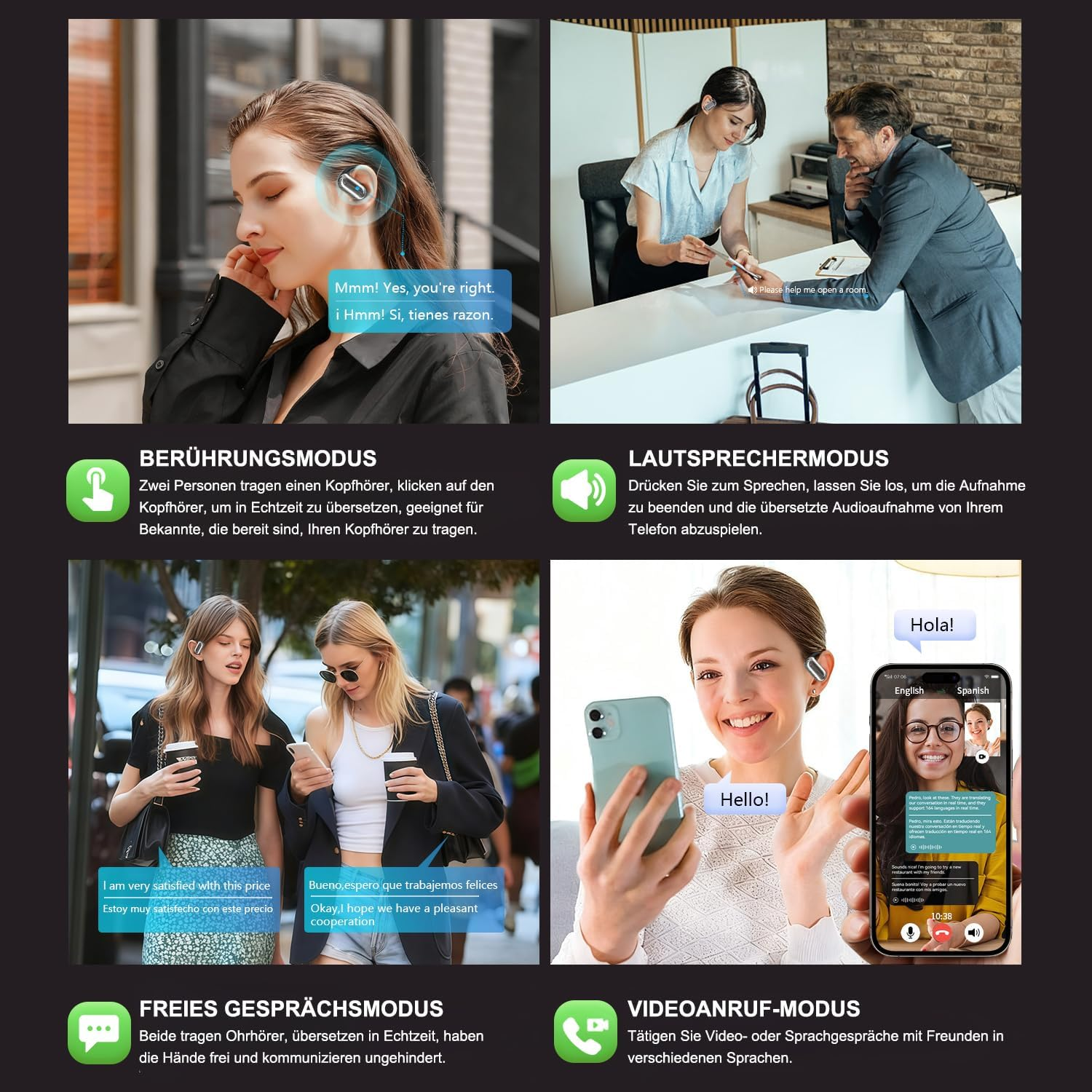 AI Translator Headphones Real Time Translation 144 Languages, 4-In-1 Bluetooth 6.1 Headset Wireless with App 180 Hours Standby Time Live Translation Headphones Earphones for Business, Travel, Study