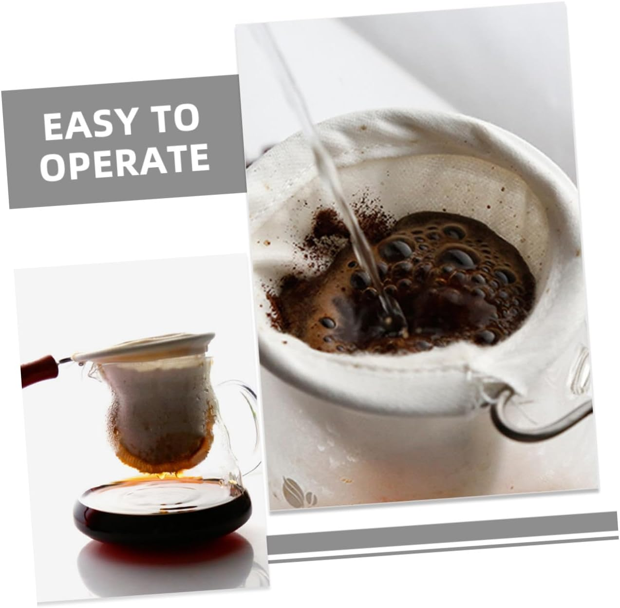 GETAJGHSD 2Pcs Flannel Coffee Filter Bags with Non-Slip Wooden Handle Reusable Washable Coffee Grounds Sock for Tea Brewing at Home Office image number 3