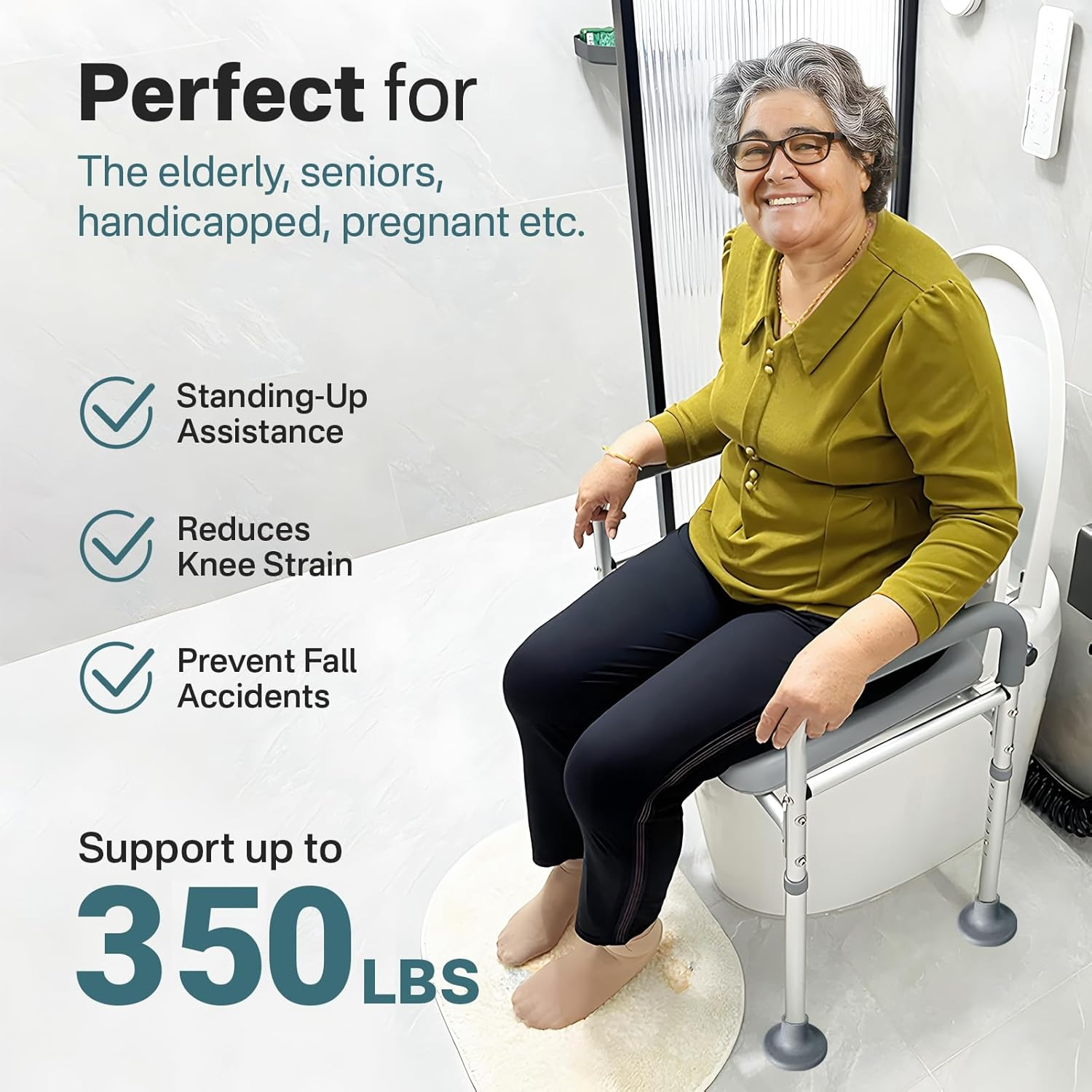 Eosprim Toilet Seat Risers for Seniors Elongated, Raised Toilet Seat with Handles, Toilet Safety Frames & Rails for Elderly and Handicap, Elevated Shower Commode Chair with Arms, Toilet Lift Grab Bar image number 4