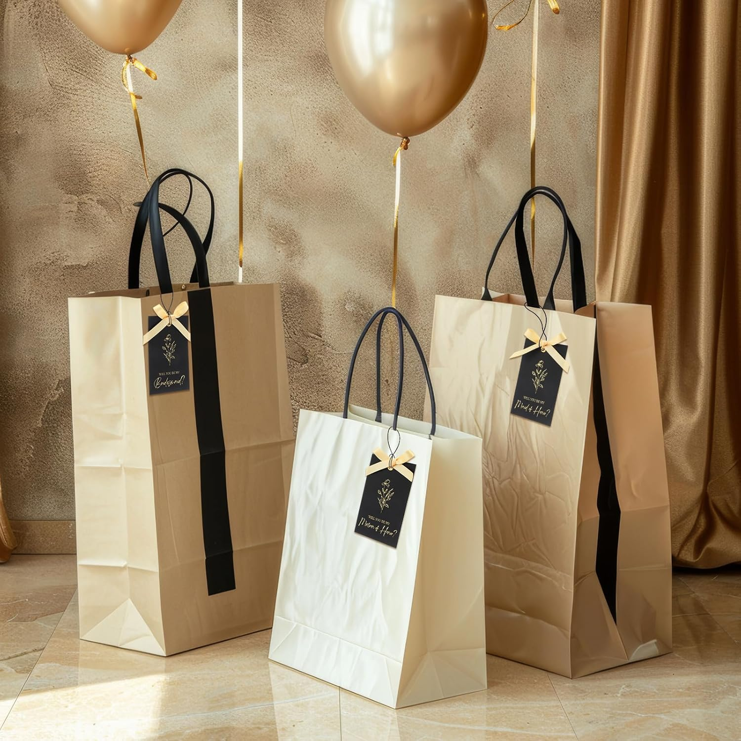 11 Pcs Bridesmaid Proposal Card with Ribbon Bow Floral Metallic Bridal Gift 8 Will You Be My Bridesmaid 2 Maid of Honor 1 Matron of Honor Invitation for Bridal Shower (Black, Gold) image number 1