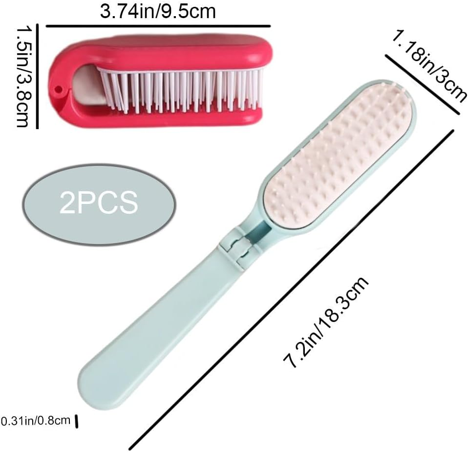 2Pcs Folding Hair Brush Hair Comb Portable Mini Massage Hair Brush Anti-Static Anti-Knot for Women & Girls Size for Handbag