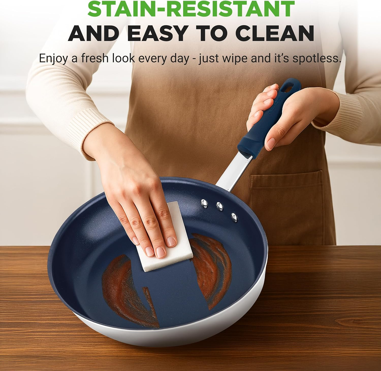 Nutrichef Frying Pan 25Cm, Non Stick Frying Pan, Induction Pan, Professional Home Cookware, Silicone Handle, Stain-Resistant, and Easy to Clean image number 6