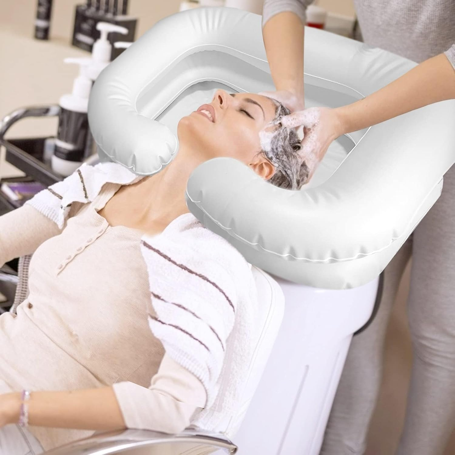 Inflatable Shampoo Basin, Portable Bedside Shower for Injured, Elderly, Bed-Bound, Handicapped - Wash Hair in Bed, Easily Clean image number 4