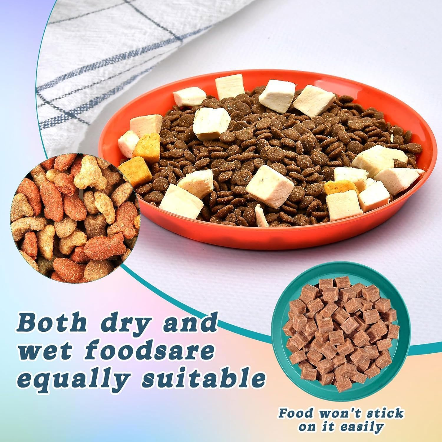 Pack of 10 Flat Cat Bowls, round Cat Plates, Colourful Cat Food Bowl Set, Cat Plate for Kittens and Short-Legged Cats image number 4