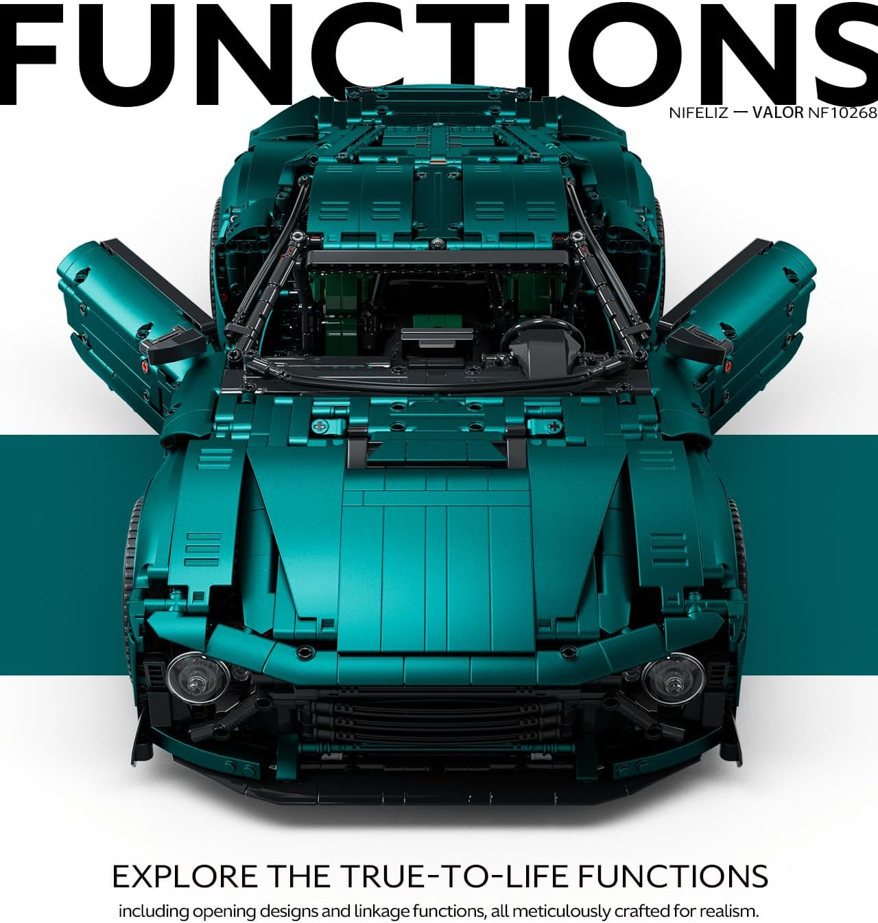 Nifeliz Valor Sports Car Building Set for Adults, 1:8 Scale Model Car to Build and Display, Home or Office D&eacute;cor, Collectible Gift (3374PCS, NF10268) image number 3