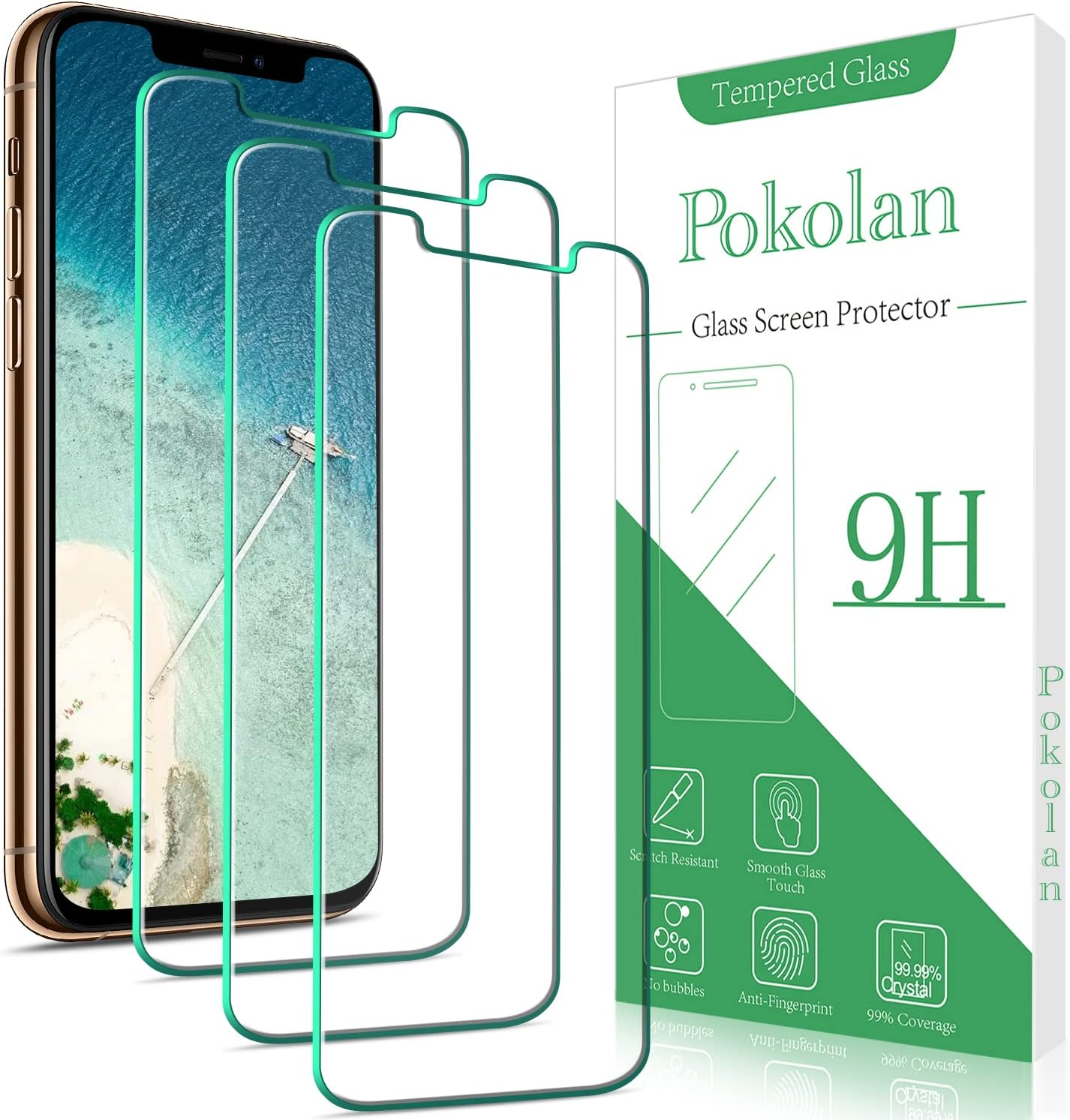 Pokolan [3 Pack] Screen Protector for Iphone 11 Pro, Iphone XS, Iphone X Tempered Glass, 9H Hardness, Case Friendly, Bubble Free, anti Scratch, Easy to Install