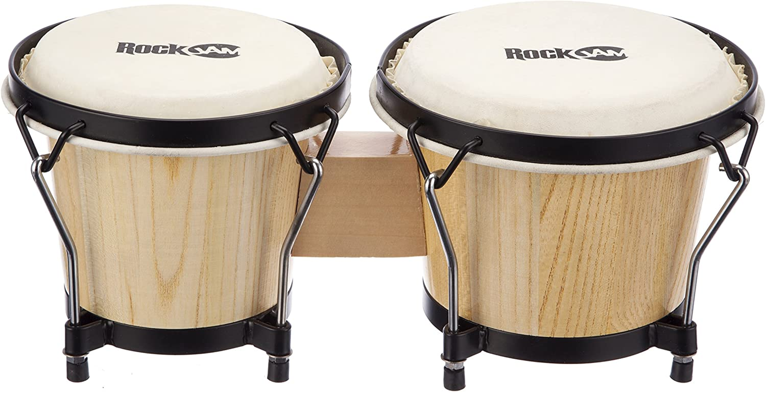 Rockjam 100300 7" & 8" Bongo Drum Set with Padded Bag, Natural