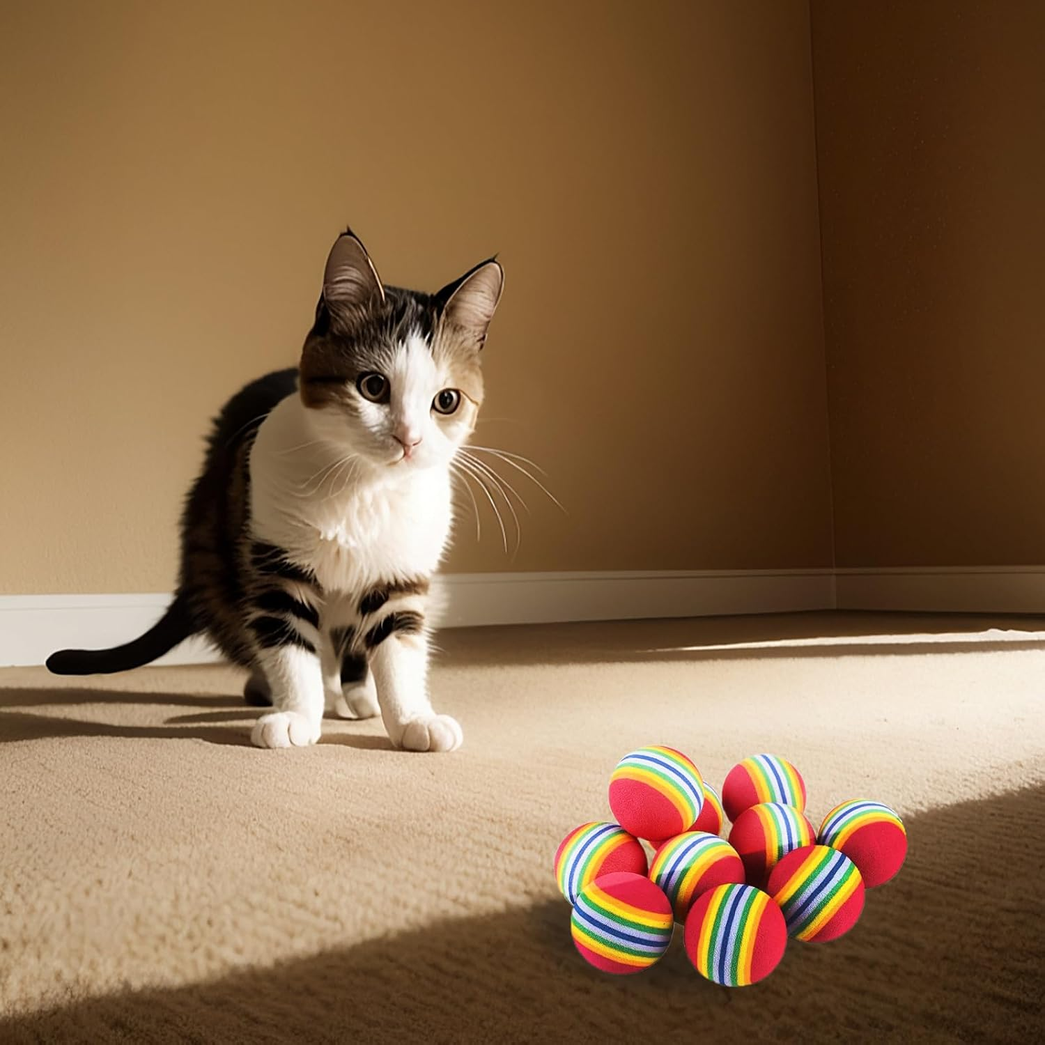 Vebetter Rainbow Cat Ball, 9 Pz 4.2 Cm Soft Cat Ball, Interactive Kitten Toy, Rainbow Cat Balls, Colourful Foam Balls for Pets, Playing Chew Exercise Toy, Cat Toy Ball image number 4