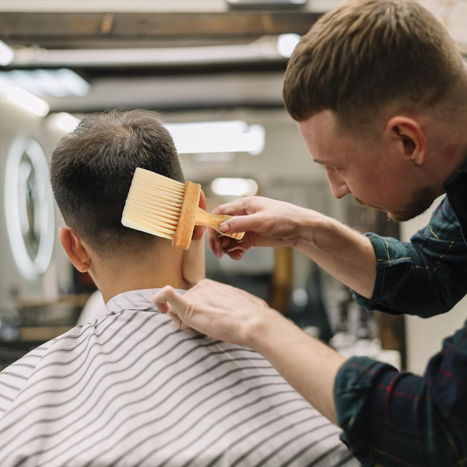 Barber Brush Neck Duster Hair Cutting Brush Hair Neck Cleaning Brush Wooden Handle Wooden Neck Brush Professional Hairdressing Cleaner Soft Household for Barbershop Salon Home image number 4