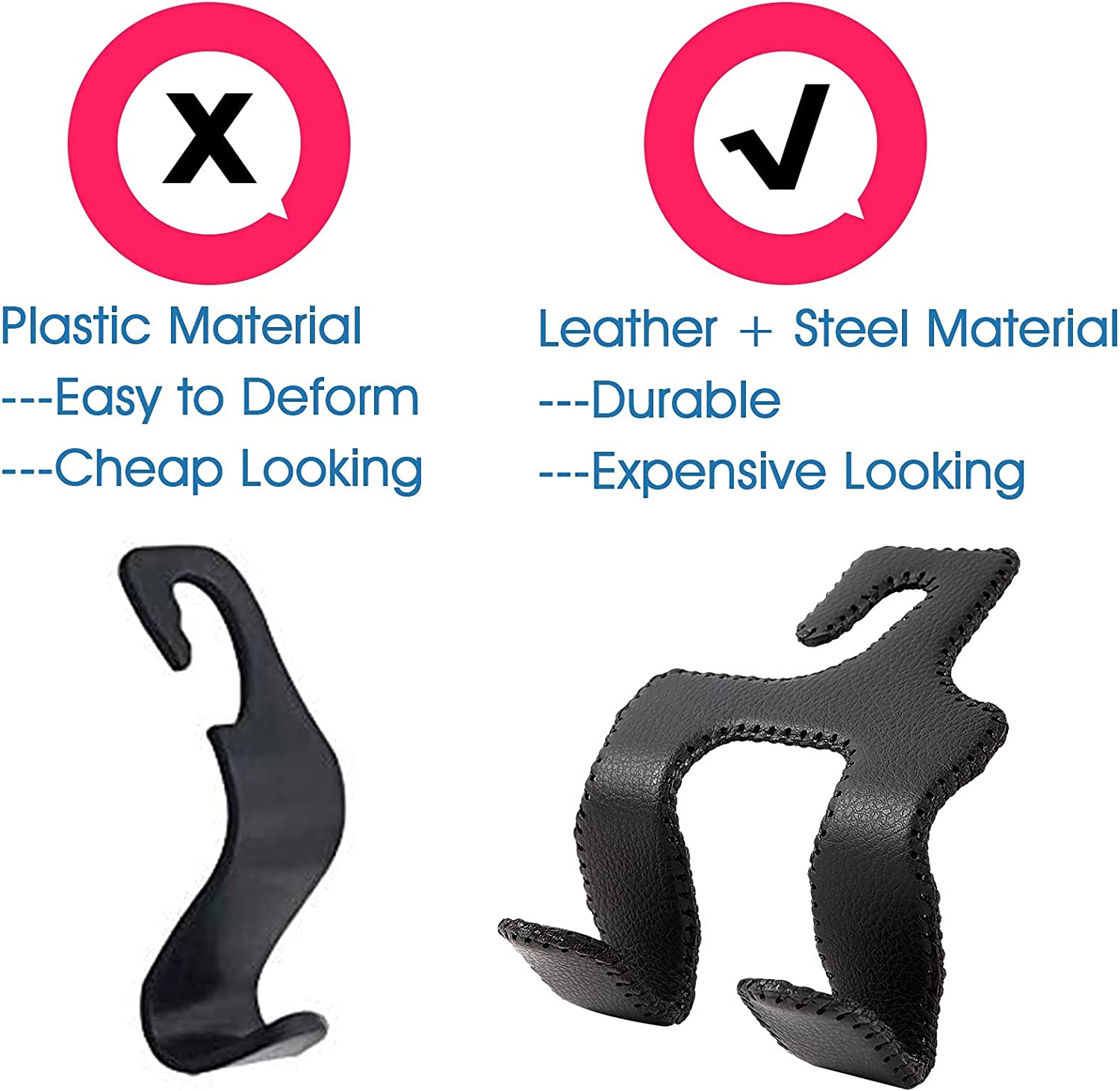 AMVOYOA Car Purse Hook, 2 in 1 Car Seat Headrest Hooks Durable Hanger Storage Holder Leather Organizer for Hanging Grocery Bags, 1 Pack, Gray - Grey image number 3