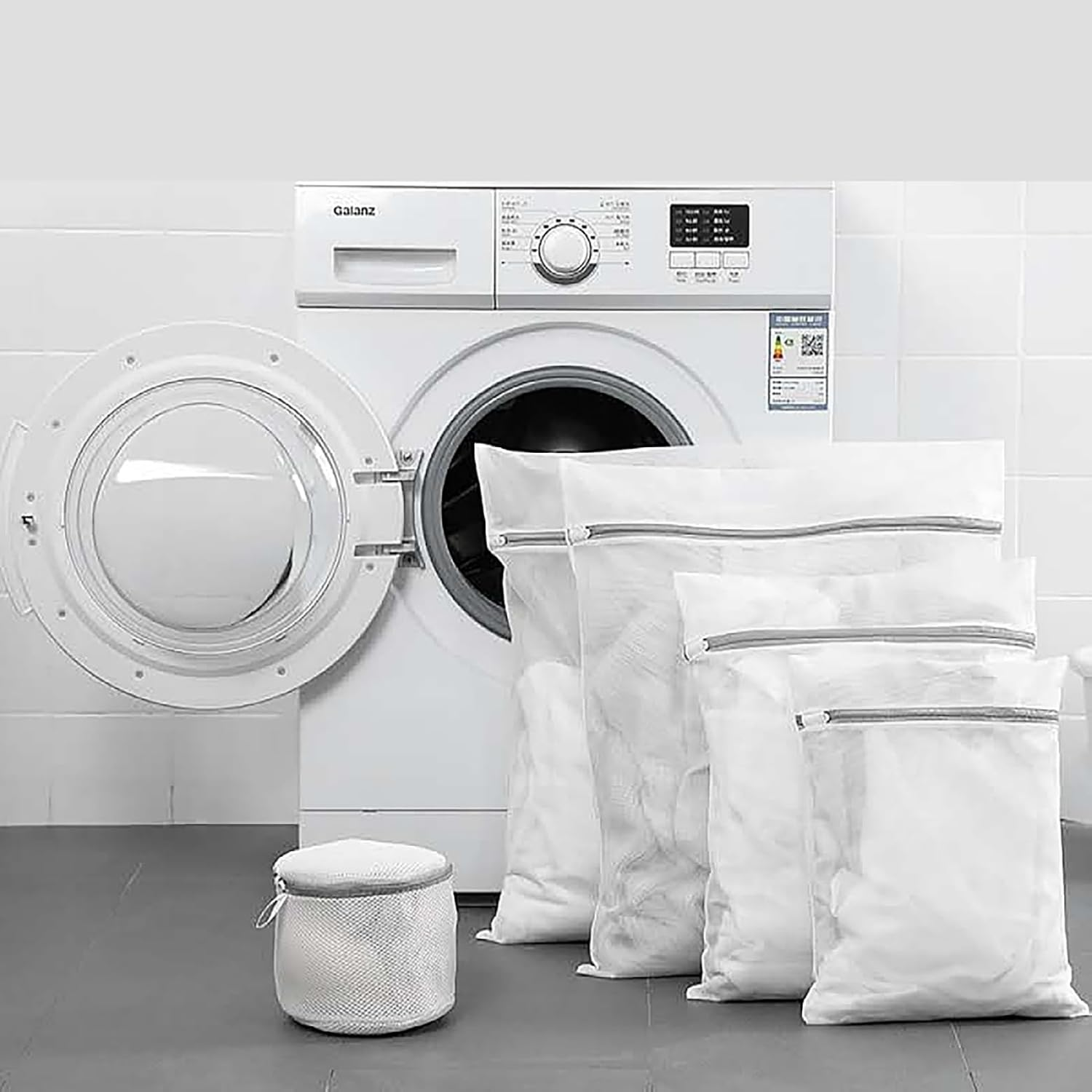 Laundry Bag Set of 3, Light Grey Net Fabric, Large 50X60 Cm, Medium 40X50 Cm, Small 30X40 Cm