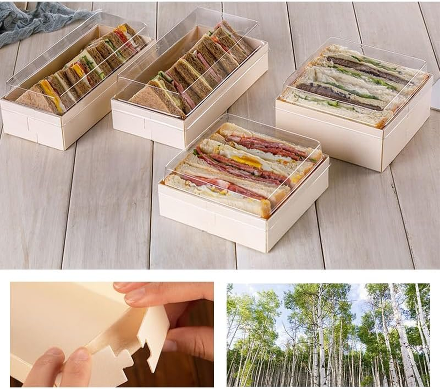 100X Clear Window Display Camulon Square Disposable Cake Takeaway Wooden Boxes, Perfect for Parties and Cake Sales image number 5