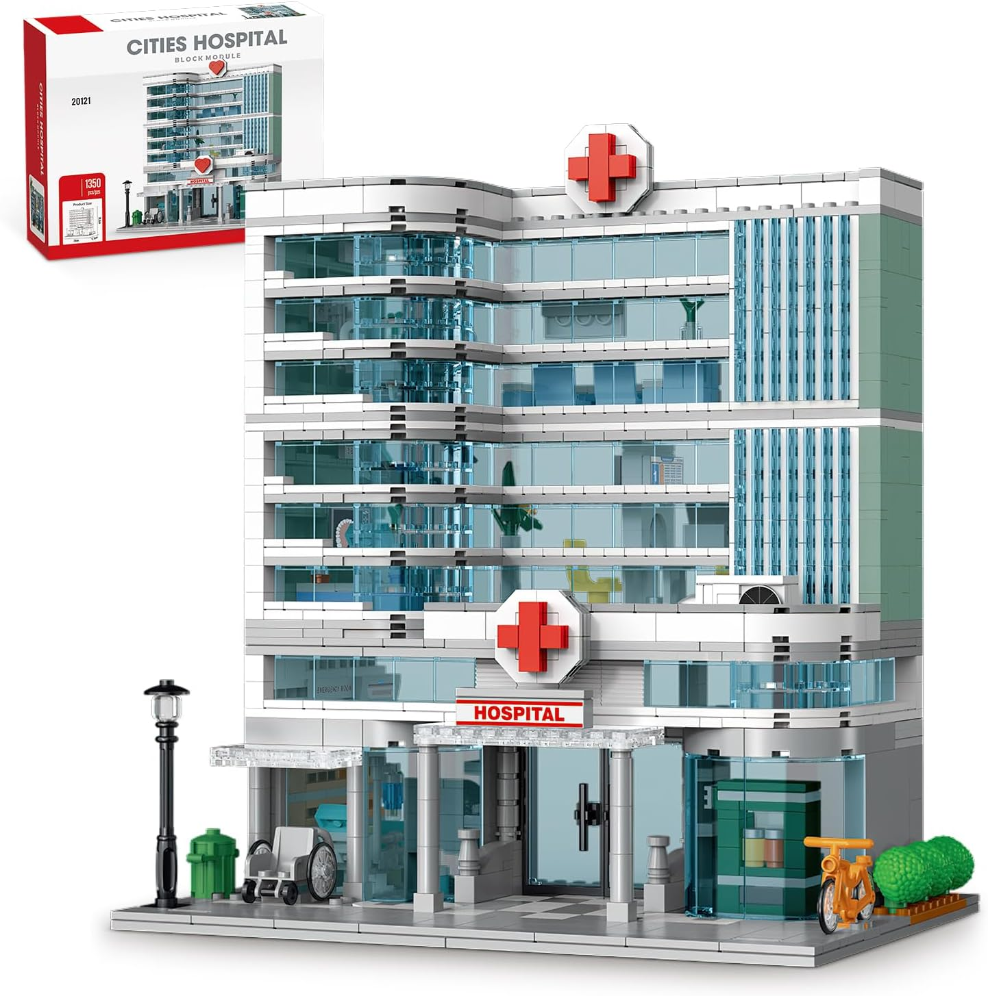 City Hospital Toy Building Set with LED Lighting, Compatible with , Modular Three-Story Architecture Set for Adults, Gift Idea for Kids Ages 10 and up (1350 Pieces) image number 2