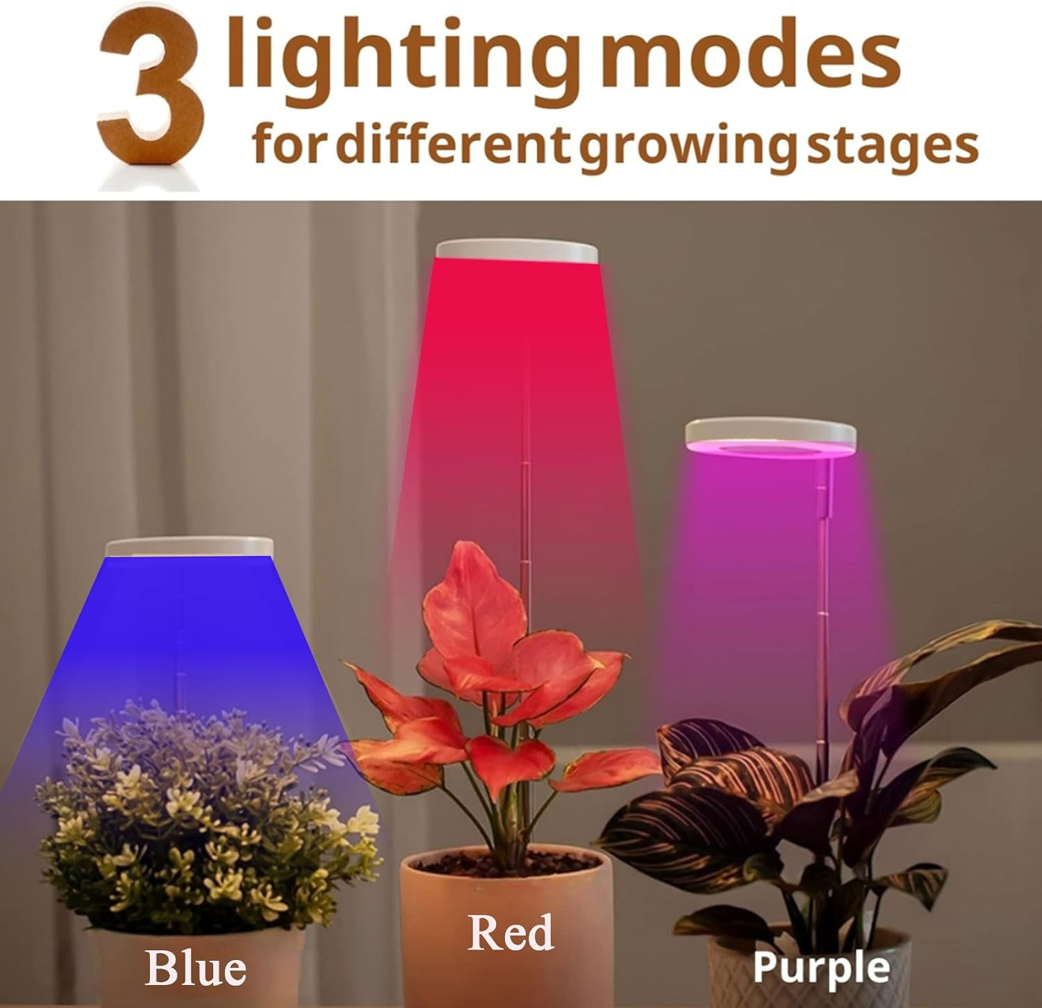 Begrit Grow Light for Indoor Plants: Dual Light Heads & One Master Controller, 3 Spectrum Modes, 10-Level Dimming, 3/9/12H Auto Timer for Seed Starting, Houseplants. (Halo) image number 4