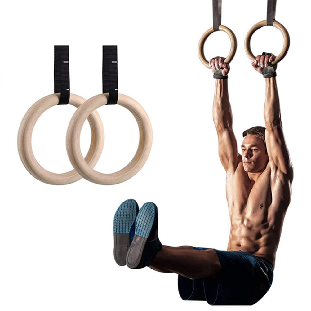 HPAMR Gymnastic Ring, Wooden Gym Rings, Gymnastics Training Annulus, Pull up Annulus Sets with 5.1M Unscaled Webbing for Home Gym Full Body Workout, 661Lbs Supported image number 5