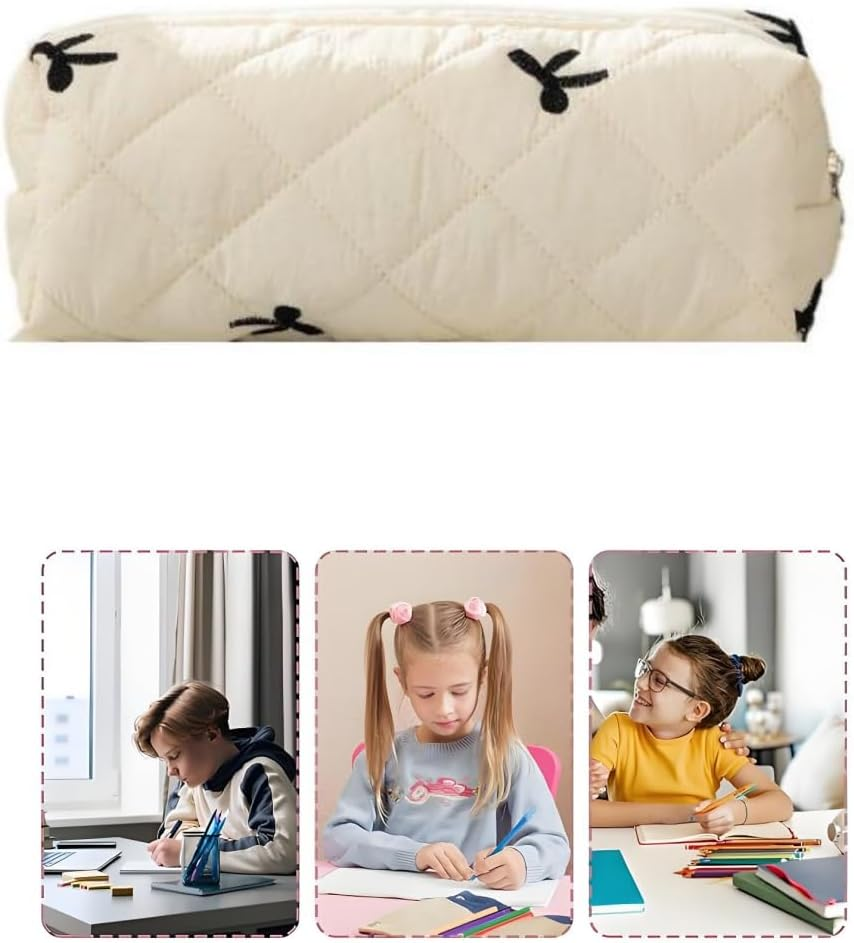 Cute Bow Design Cosmetic and Pencil Pouch - Zippered Travel Toiletry Bag for Women and Girls, Compact Makeup Organizer for Purse, School, or Daily Use. image number 1