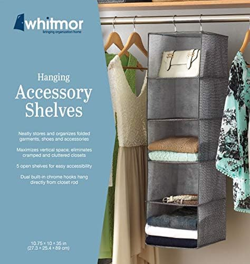 Whitmor Hanging Accessory Shelves, 5 Open Sweater Shelves, Crosshatch Gray image number 3
