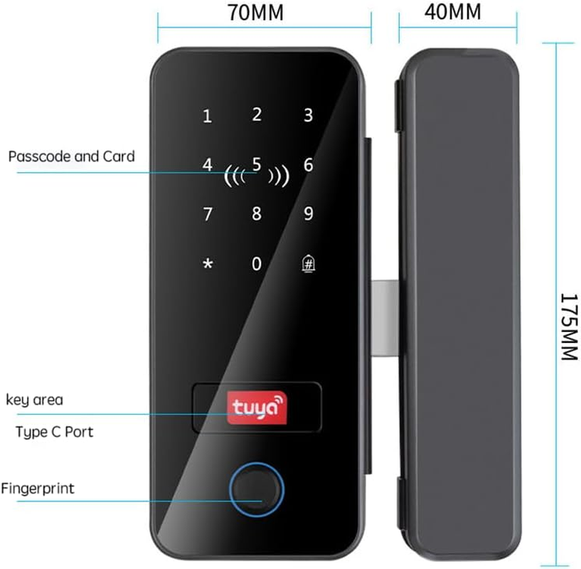 Uantii Smart Glass Door Lock Tuya Bluetooth Electronic Fingerprint Glass Door Lock for Office Glass Door,Sliding Door; App,Card,Passcode,Remote Control and Keys Unlock image number 1