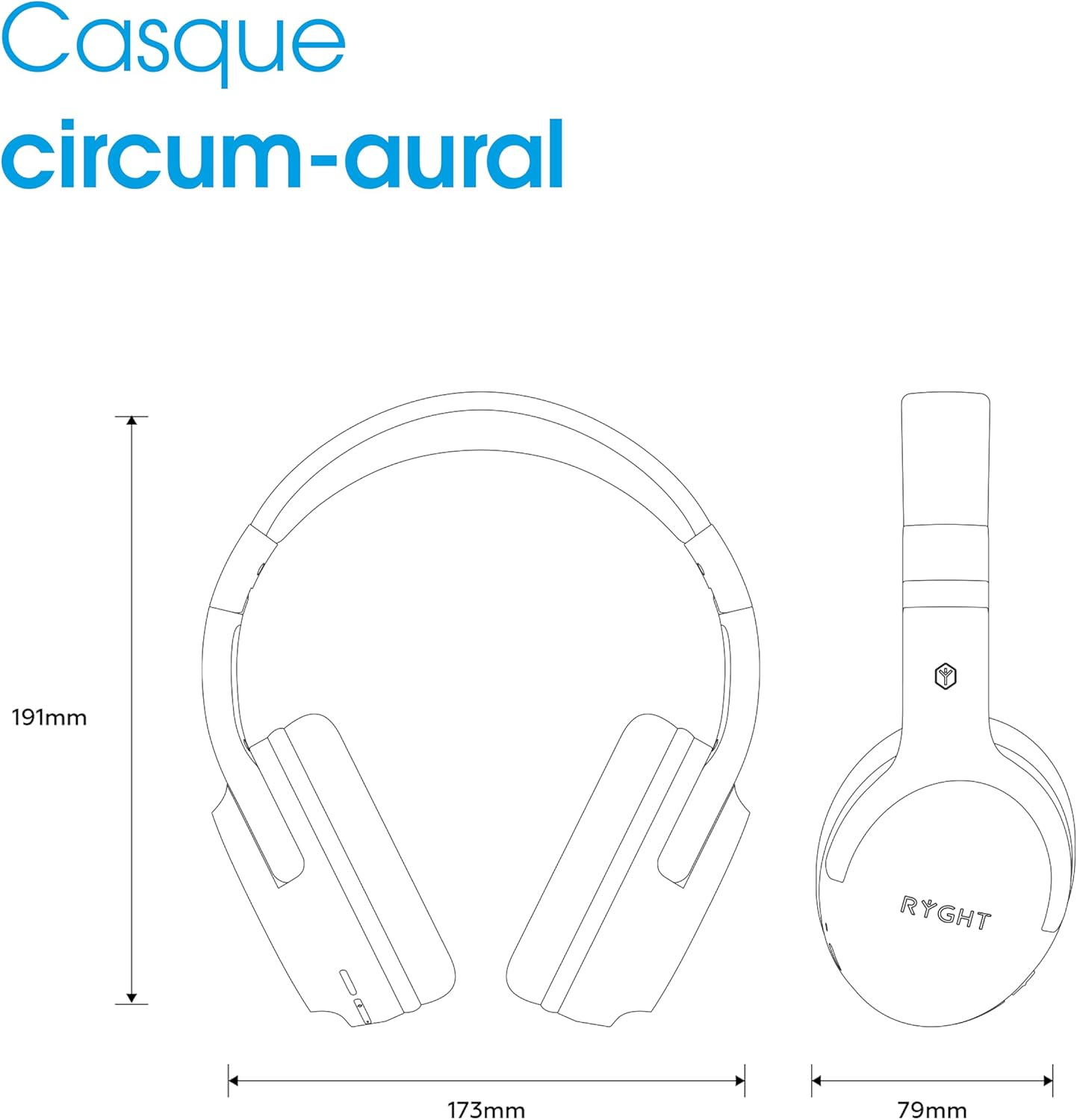 RYGHT Tempo Wireless Headphones, Clear Stereo Sound, 20 Hours Battery Life, Foldable, Lightweight, Music Control, Volume, Answer Calls, Voice Assistant, Activate Voice Assistant, Padded Ear Cups image number 3