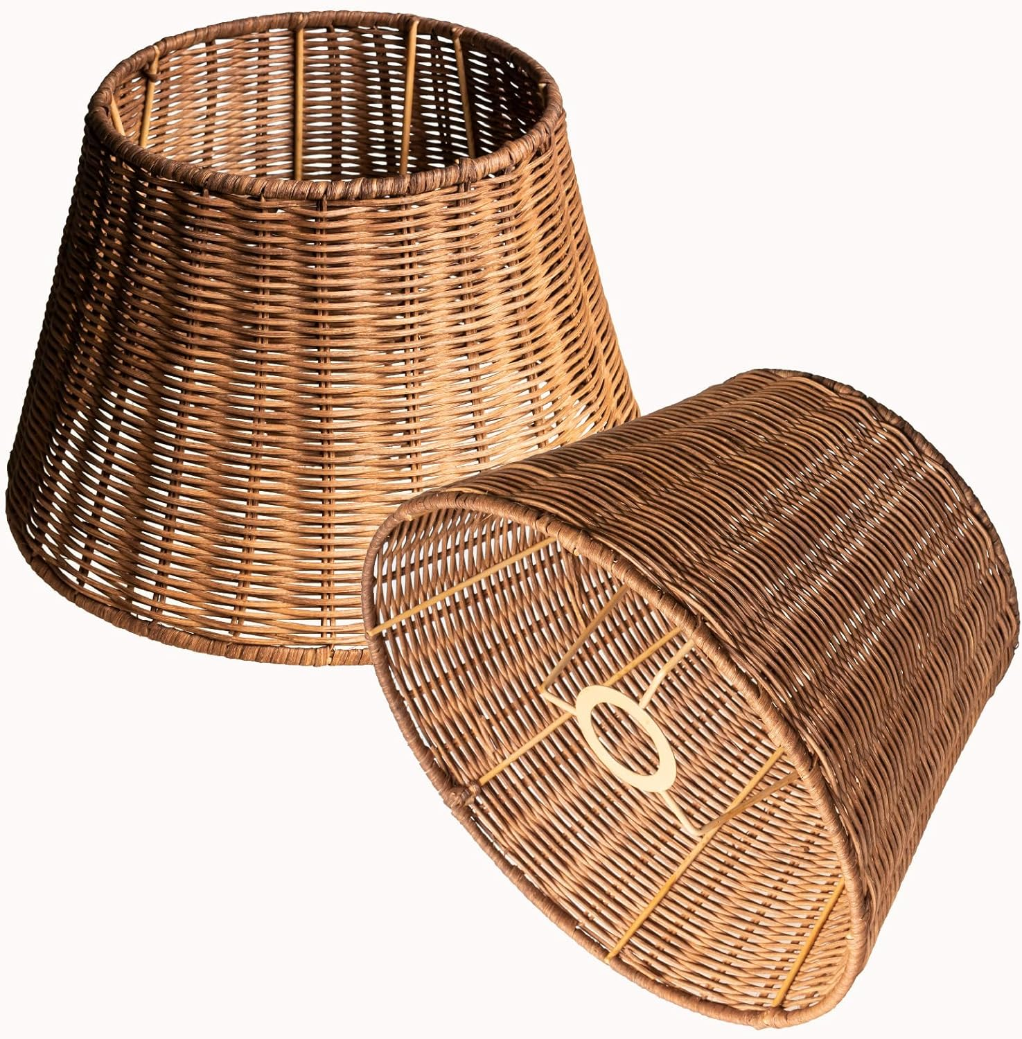 Osasy Rattan Lampshade, Hand Woven Tapered Shape, Versatile Use for Ceiling, Hanging, Wall and Table Lamps (2, Deep Coffee) image number 1