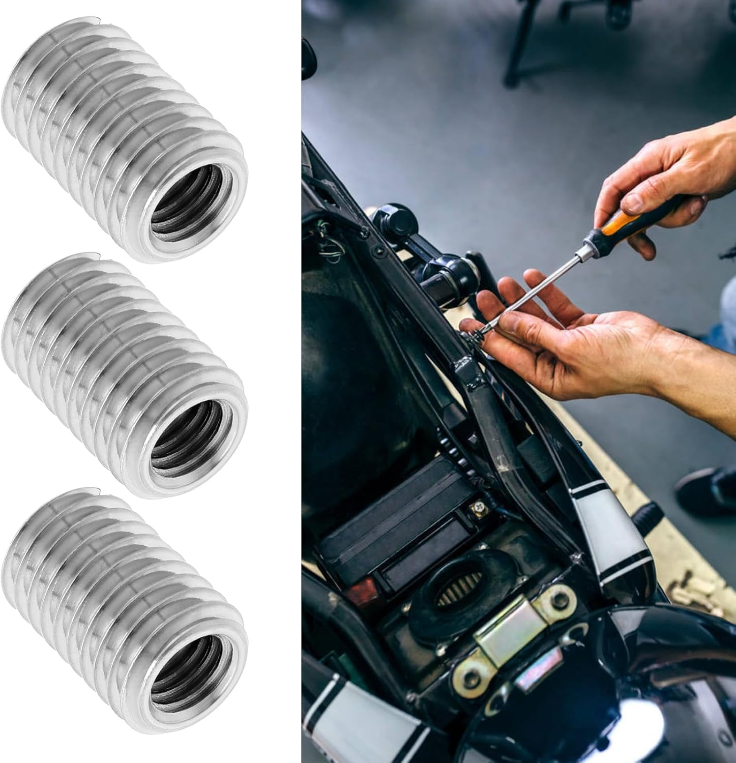 YINETTECH 20Pcs M12 to M8 Threaded Repair Insert Nut, Male Thread M12X1.75 and Female Thread M8 X 1.25 Length 18MM Conversion Reducer Nut Stainless Steel Slotting Thread Adapter image number 4