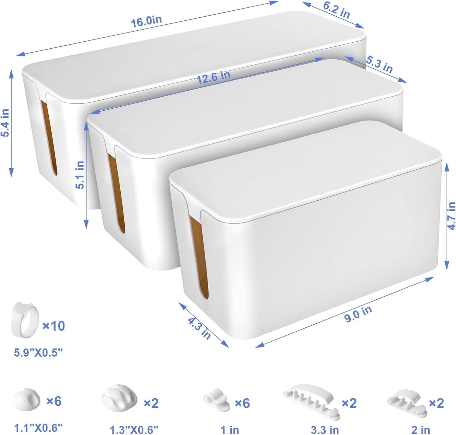 Cable Management Box |,Cord Organizer Box with Lid, Power Strip Storage Box for Desk Cable Organizer for Computers (Deep White) - Milky image number 3
