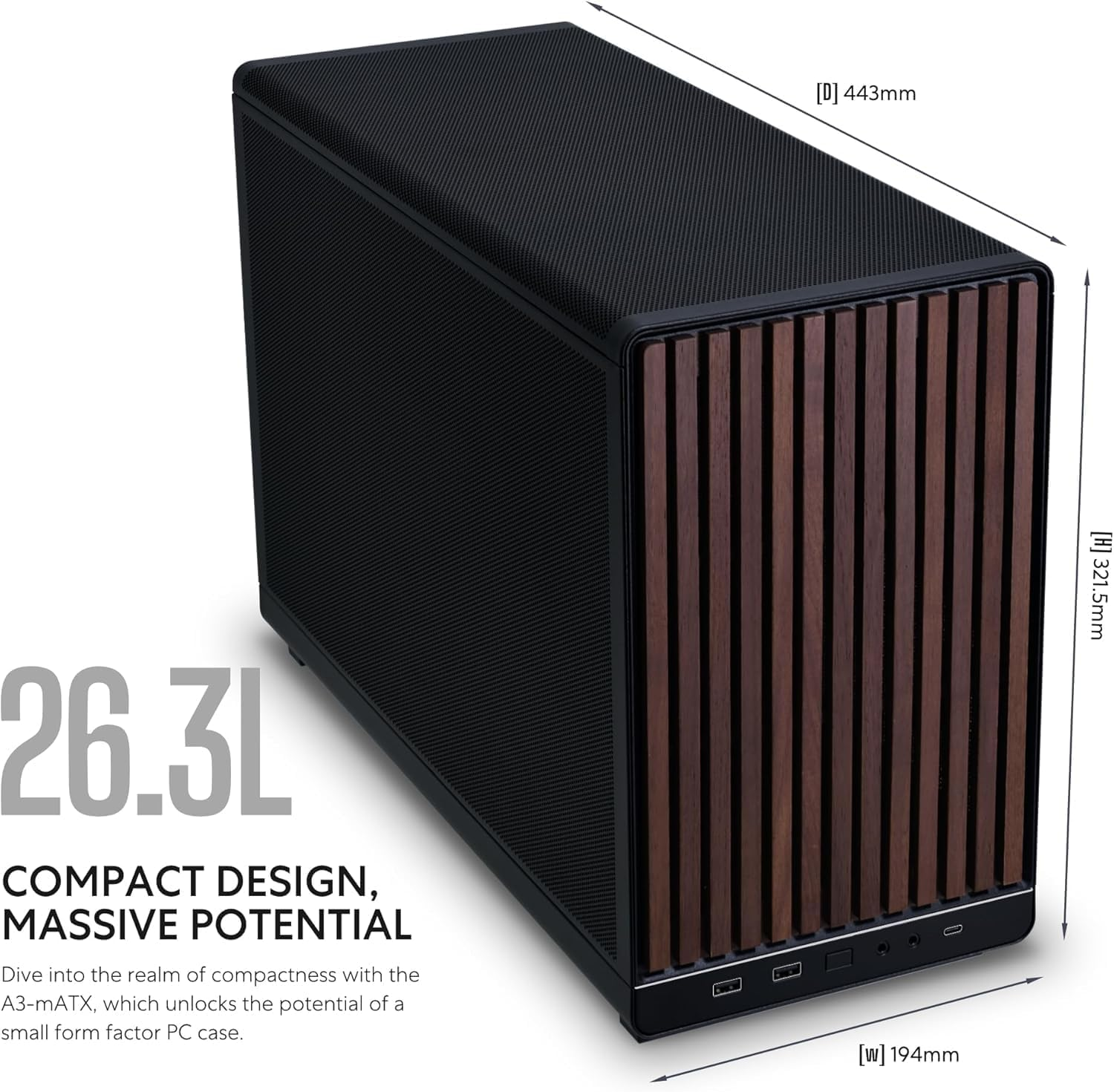 Lian Li DAN-A3 Front Wooden and Steel Mesh Side Panel Matx Case - Black (PC-A3X-WD) image number 2