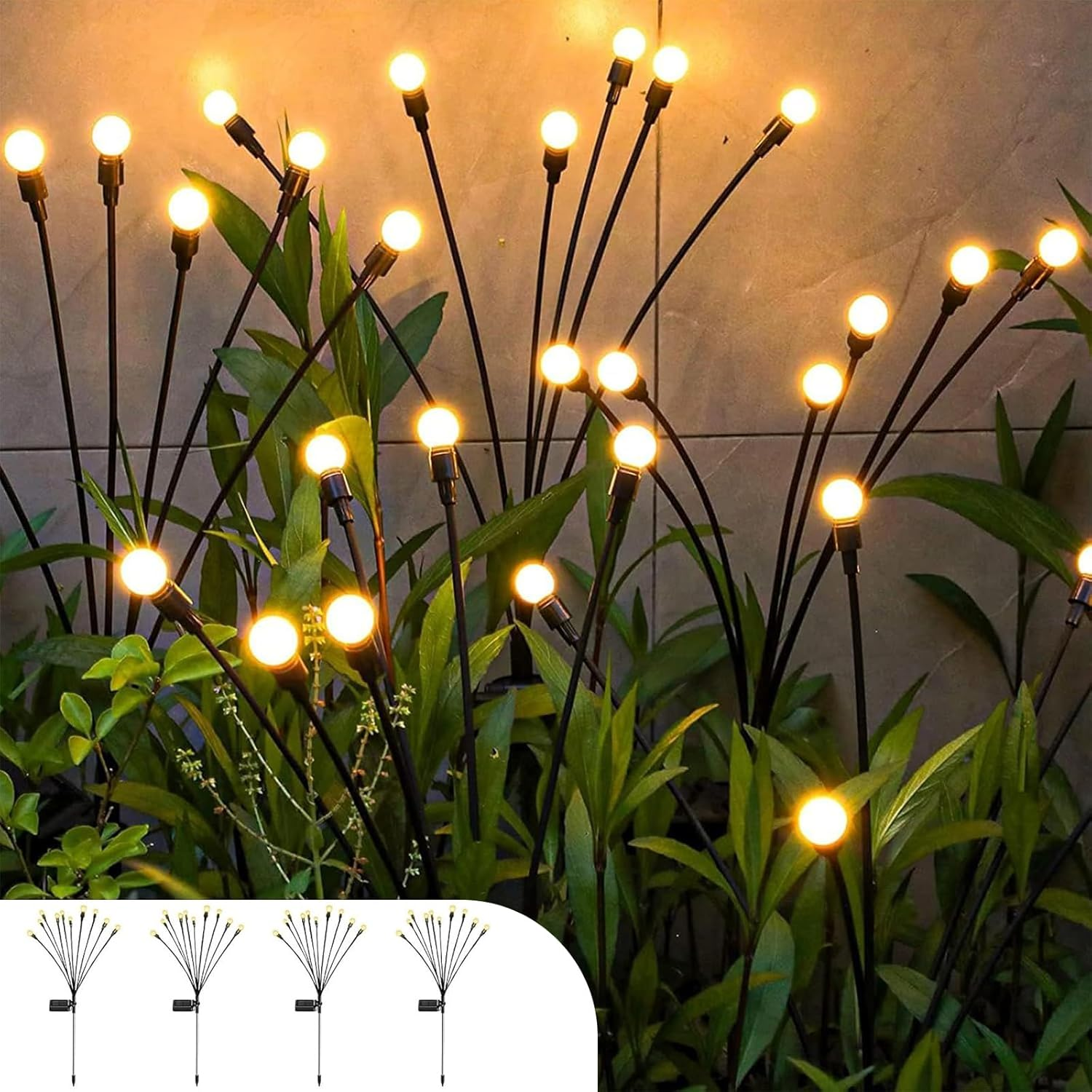 STEUGO 4PCS Firefly Outdoor Waterproof, 40 Head Solar Spark Swing Garden Light, Outdoor Light, Solar Garden Decoration Light, Garden Terrace Channel Decoration, Warm Light image number 1