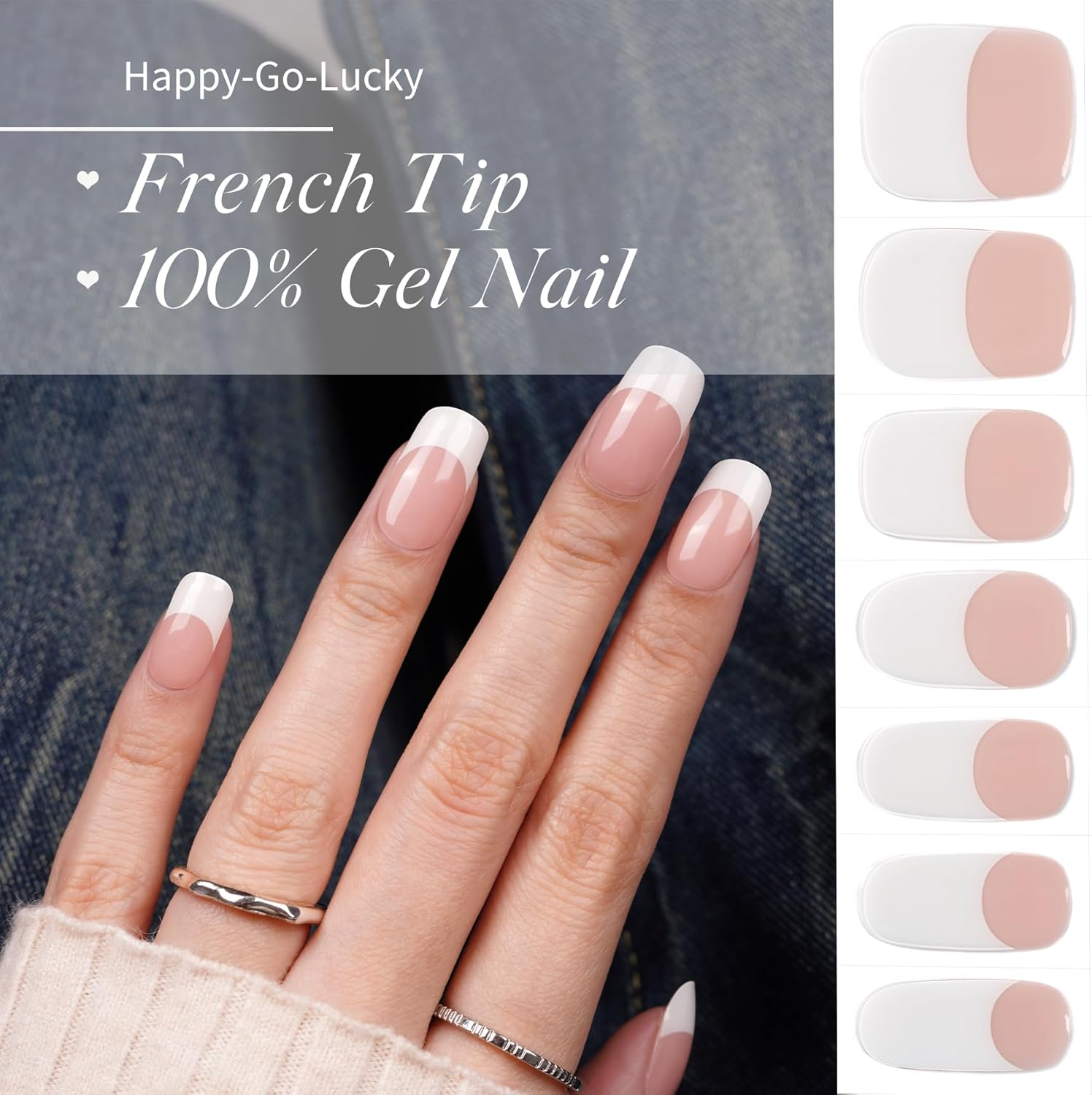 DANNI & TONI 28Pcs French Tips Semi Cured Gel Nail Strips, Pink Soft Self-Adhesive Stickers,Uv/Led Lamp Required Salon-Quality Gel Nail Polish Wraps,French Manicure(Happy-Go-Lucky) image number 1