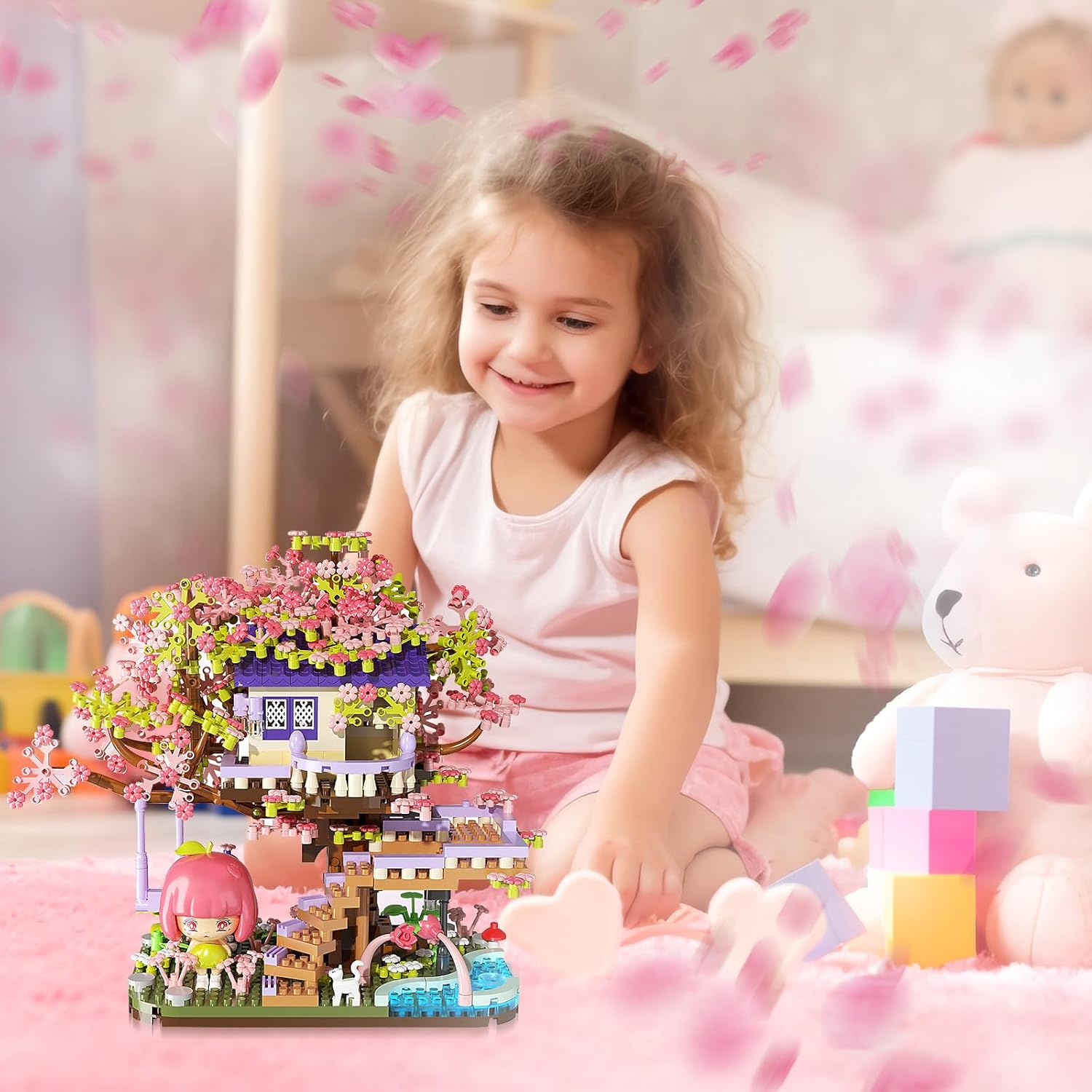 TMA Cherry Blossom Tree Building Set, Flowers House Mini Micro Blocks Toys, STEM Creative Cherry Blossom Bonsai Tree House Building Flowers Set for Aged 8+ Kids, 1275PCS image number 4