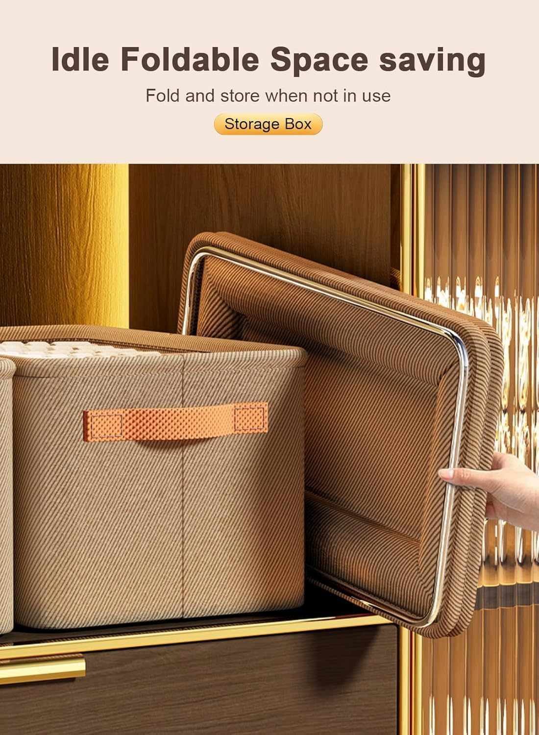 Zisheng 6-Pack Fabric Storage Bins with Lids - Foldable Clothes Organizer Baskets, Breathable Multi-Use Collapsible Storage Boxes for Shelves, Cupboard & Home Organization (Khaki) image number 5