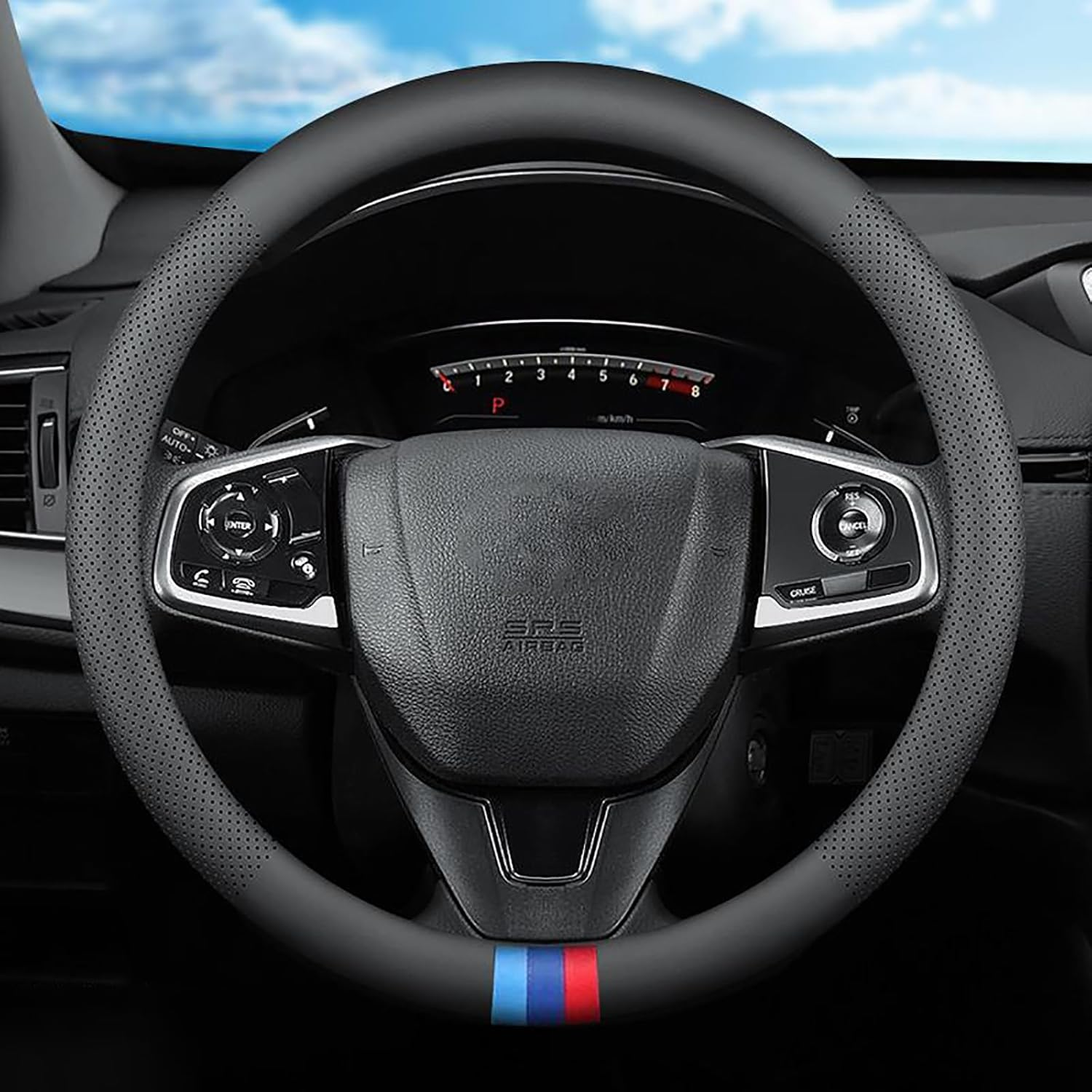 Nappa Leather Car Steering Wheel Cover for 14-15 Inches, Anti-Slip Soft Leather Steering Wheel Cover Full Surround, Universal Breathable O-Shaped, D-Shaped Steering Wheel Protector (3 Color-O Shaped) image number 6