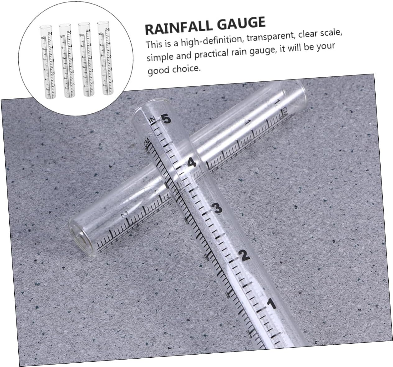 GANAZONO 4Pcs Glass Outdoor Rain Gauge Tubes 12Cm Accurate Home Weather Measurement Rainfall Collector for Garden and Lawn Monitoring image number 1